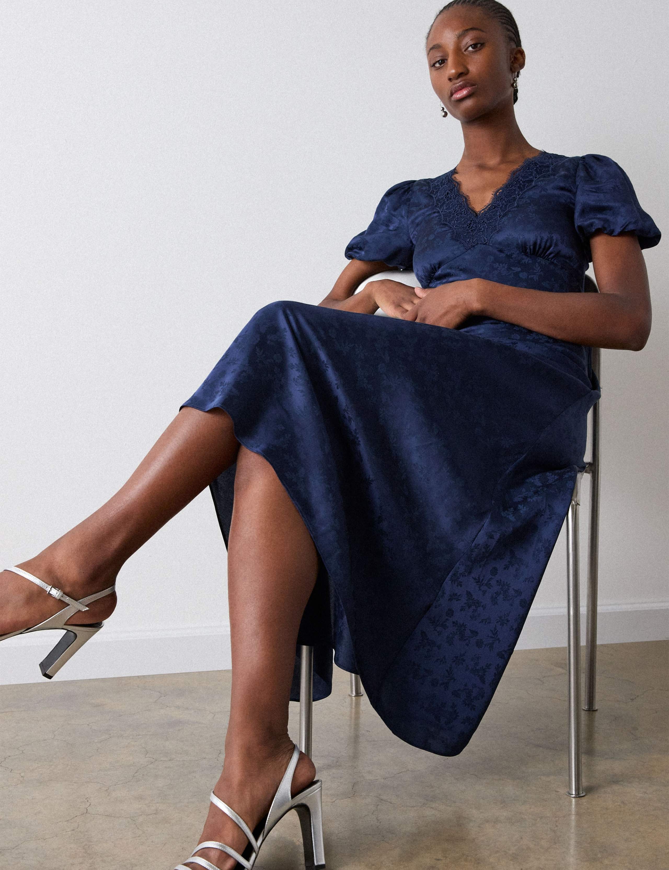 Lyocell Blend V-Neck Midi Tea Dress