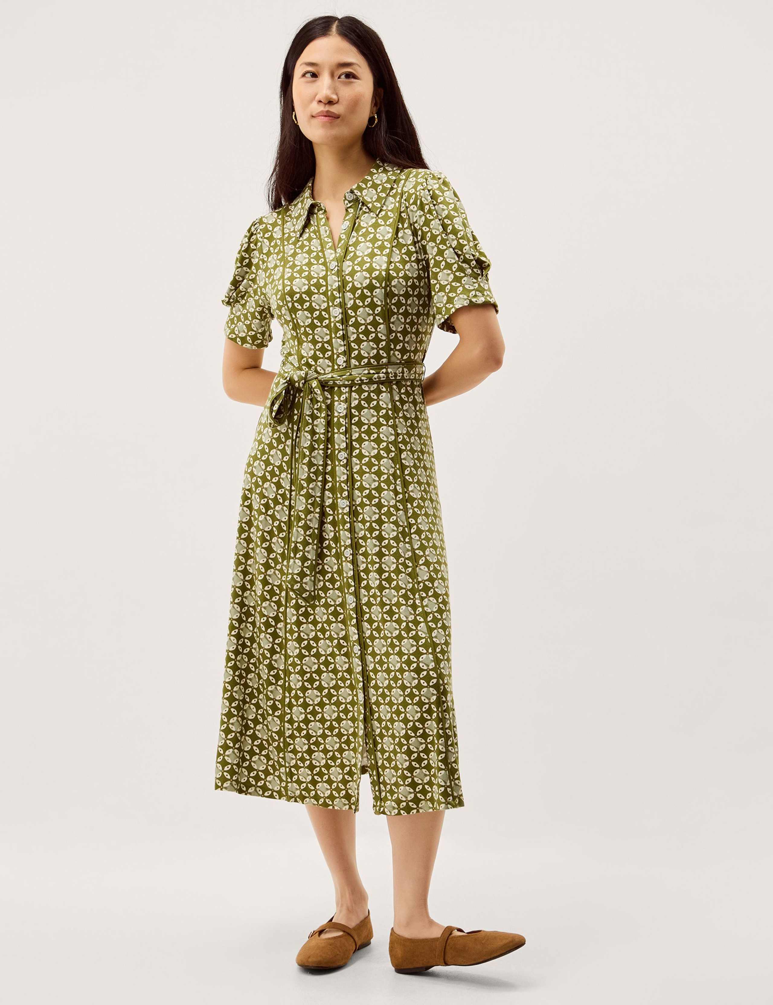 Jersey Geometric Belted Midi Shirt Dress