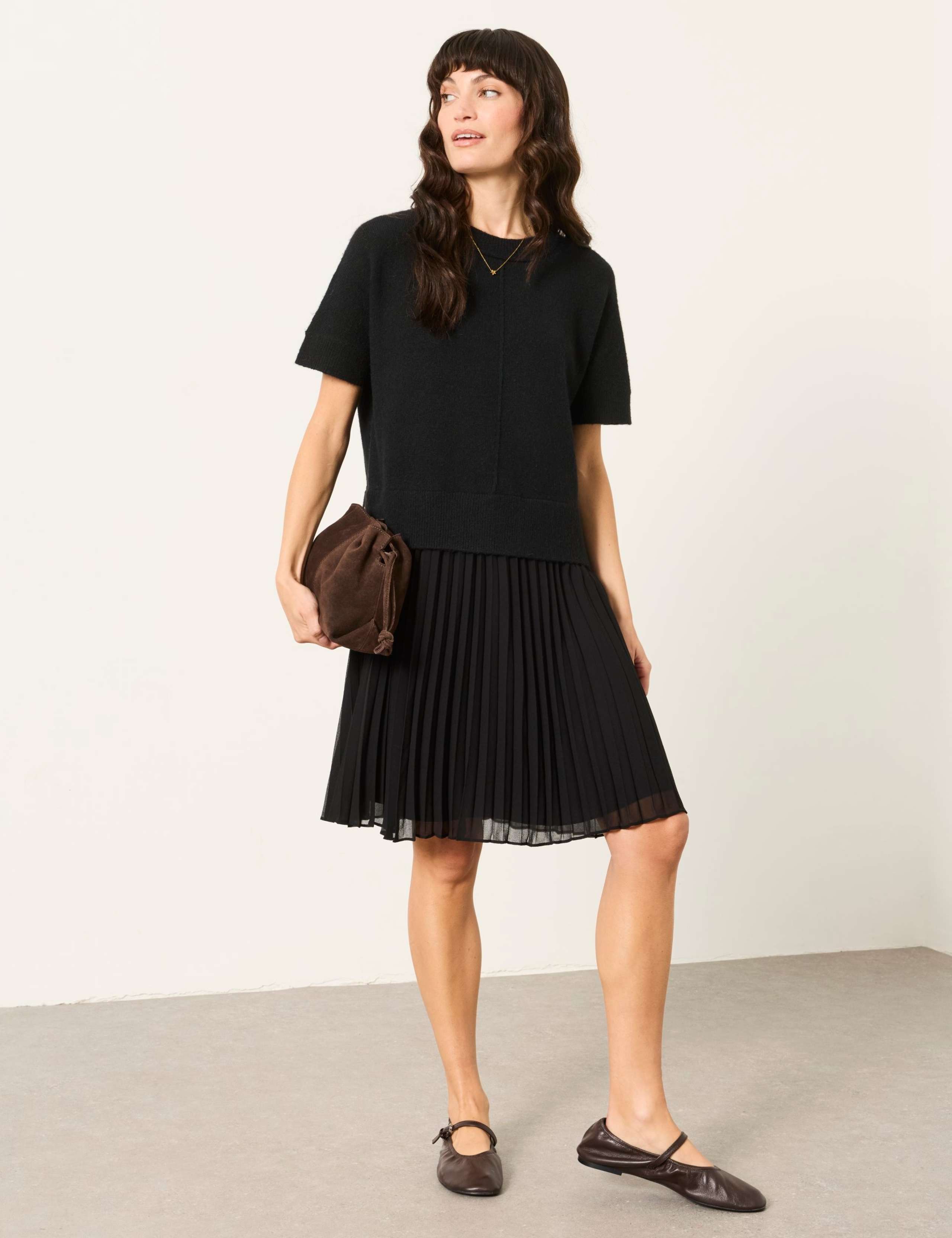 Plisse Midi Jumper Dress with Wool