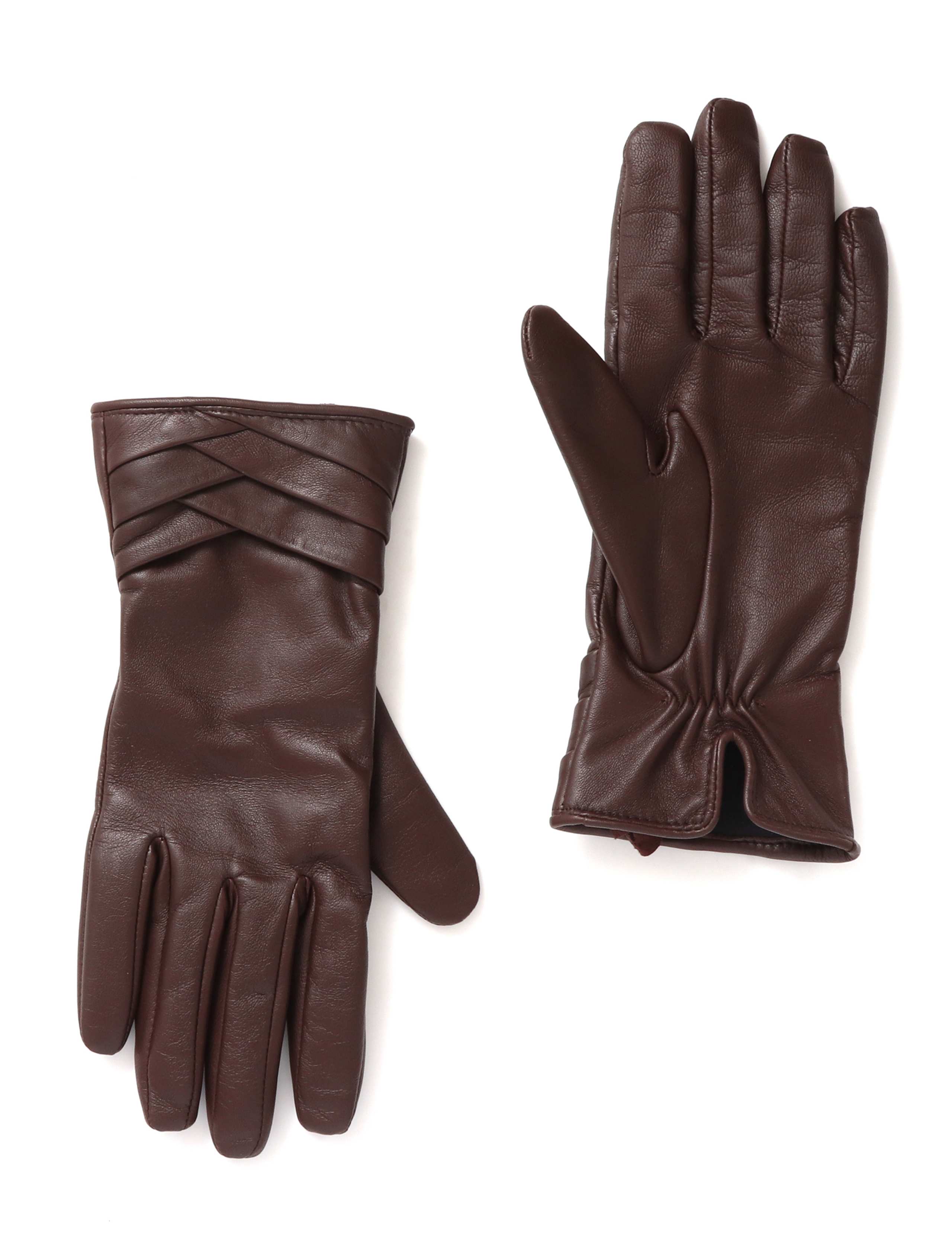 Leather Woven Detail Warm Lined Gloves