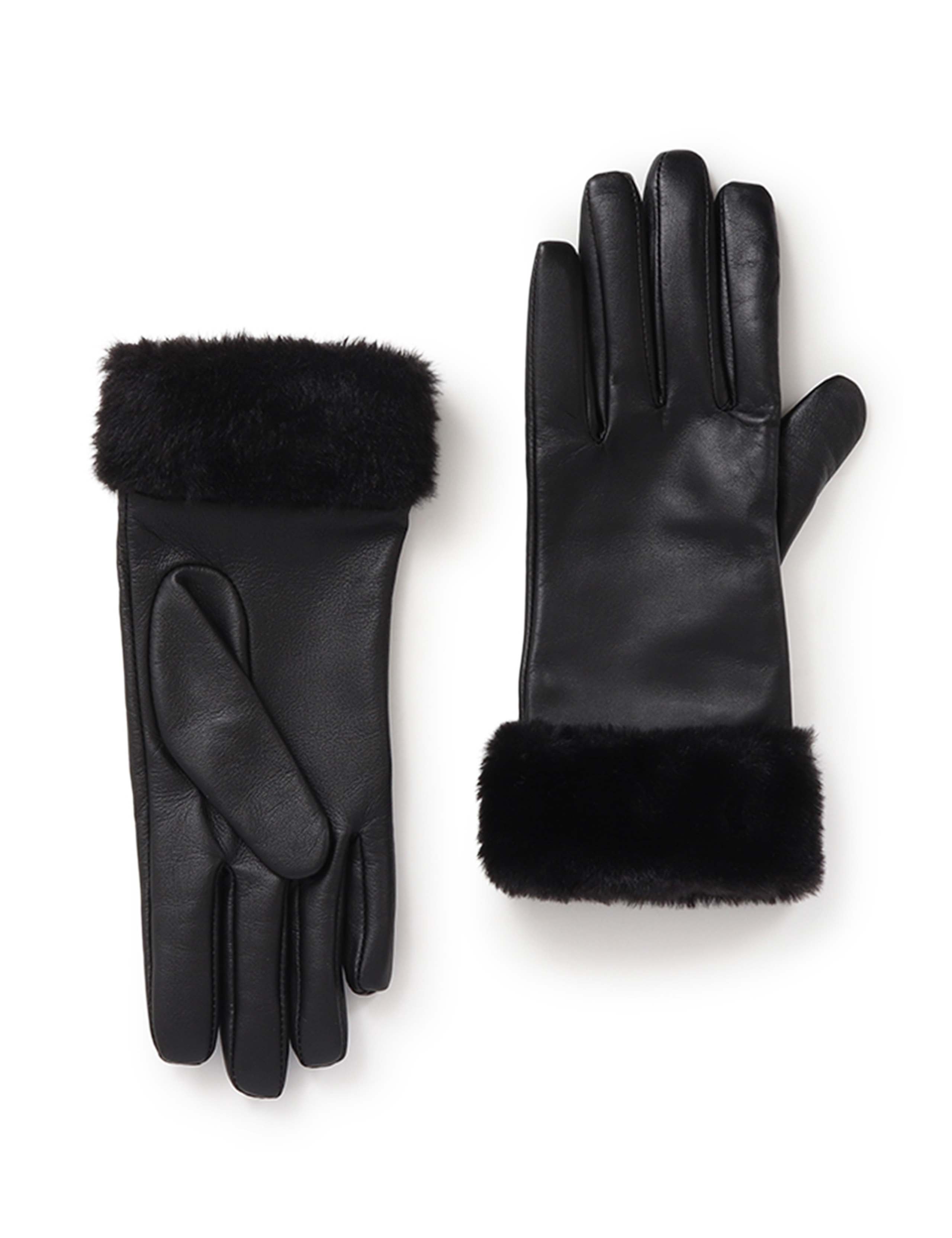 Leather Faux Fur Cuffed Warm Lined Gloves