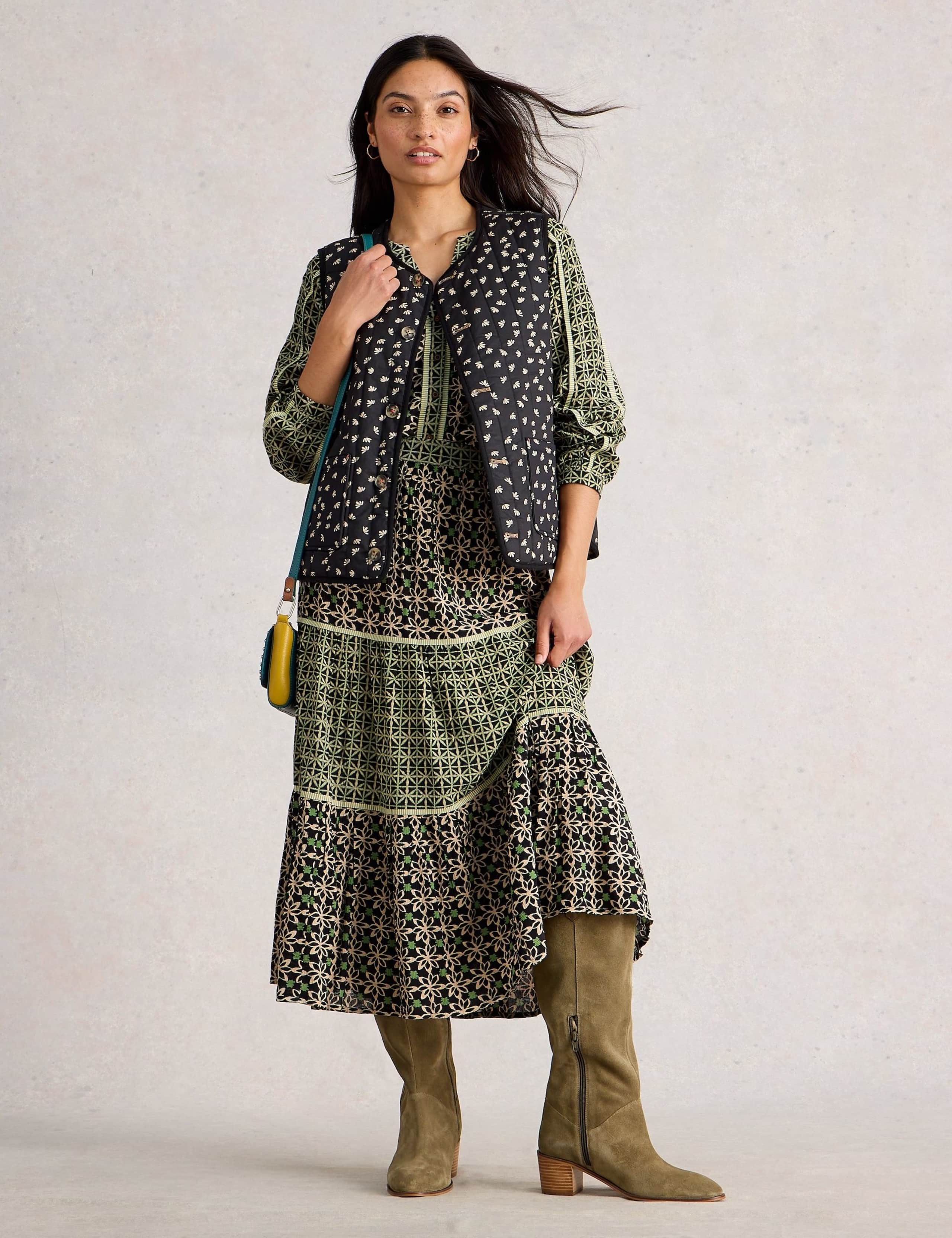 Printed Midi Tiered A-Line Skirt