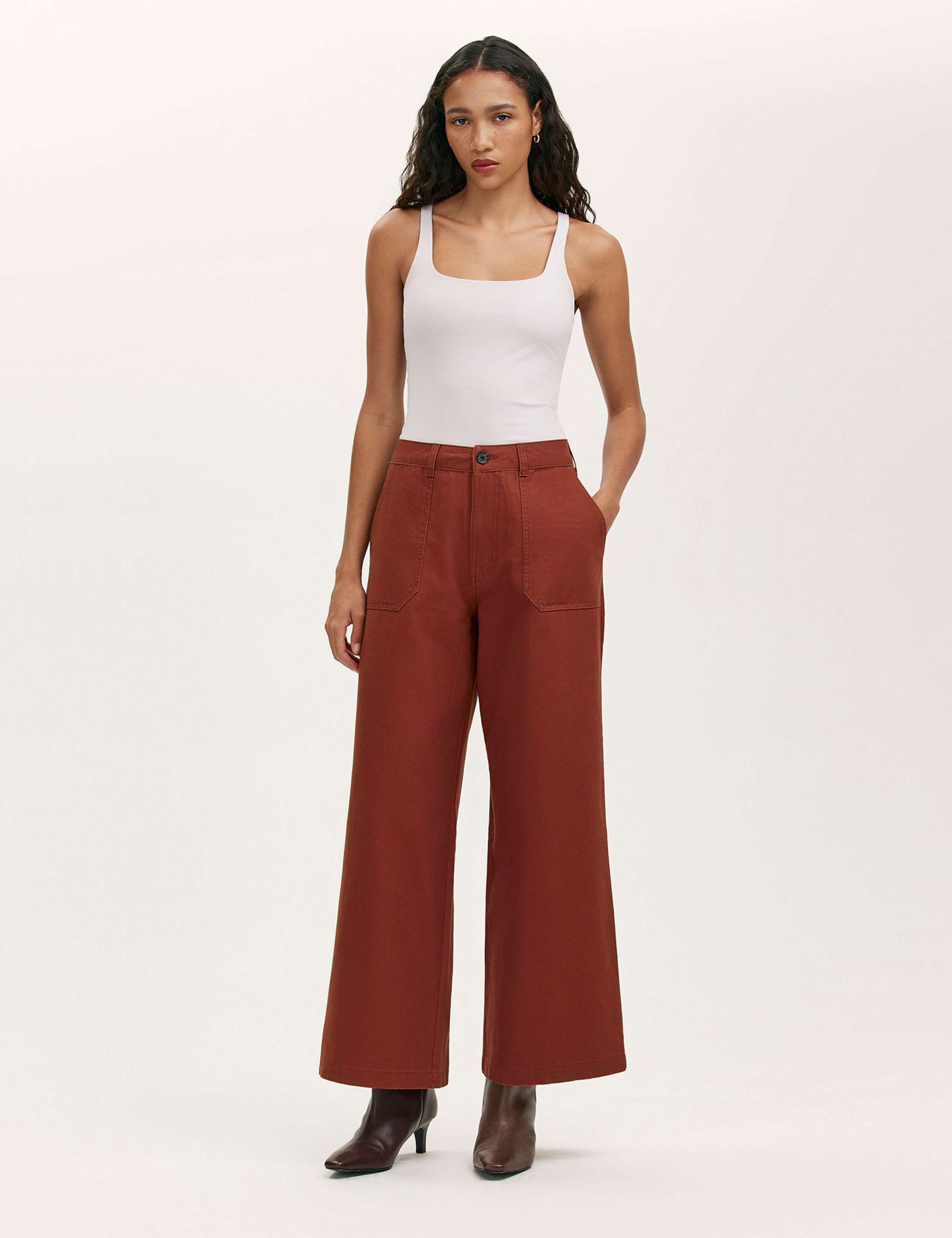 Pure Cotton Canvas Wide Leg Trousers
