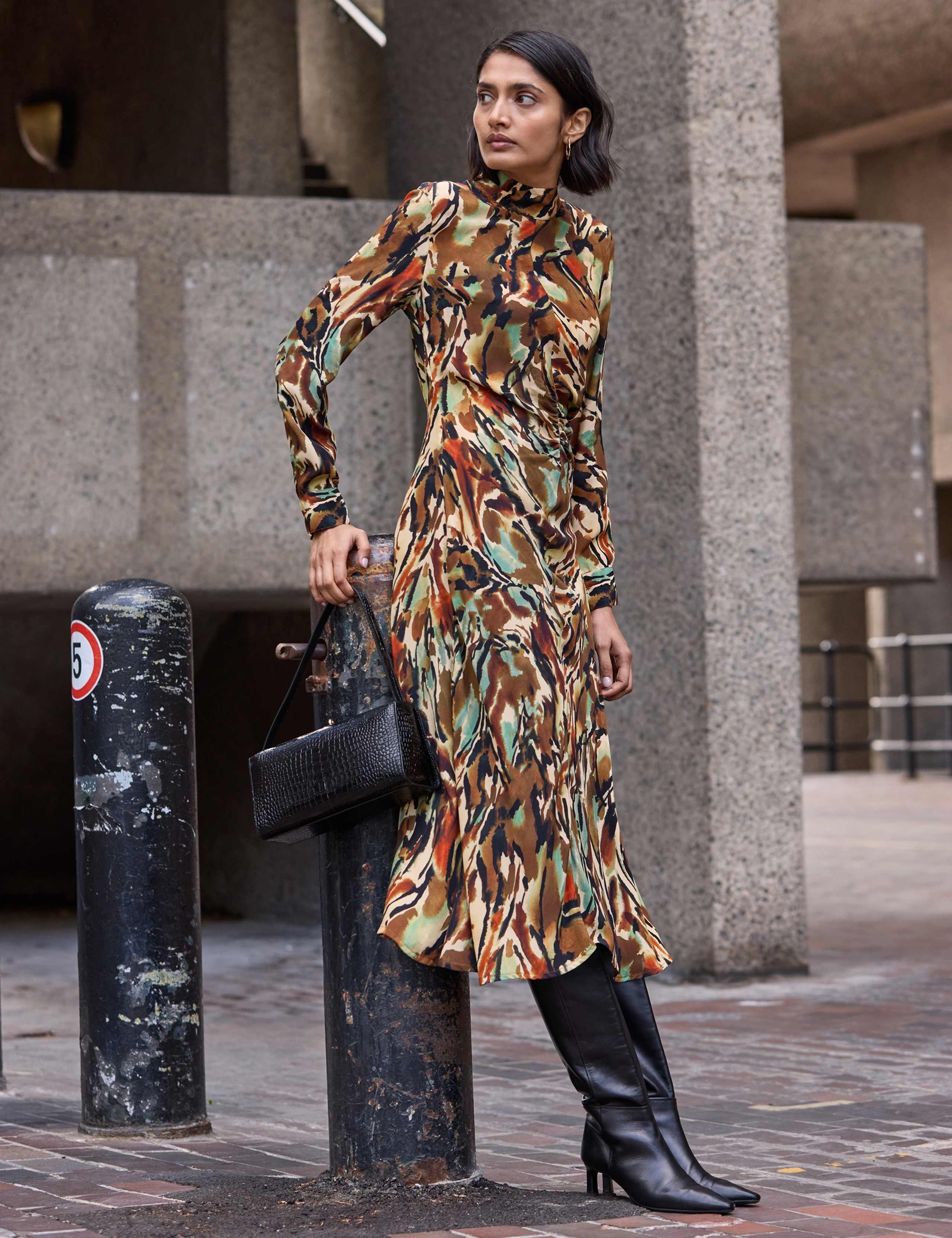 Printed Fit and Flare Midi Dress