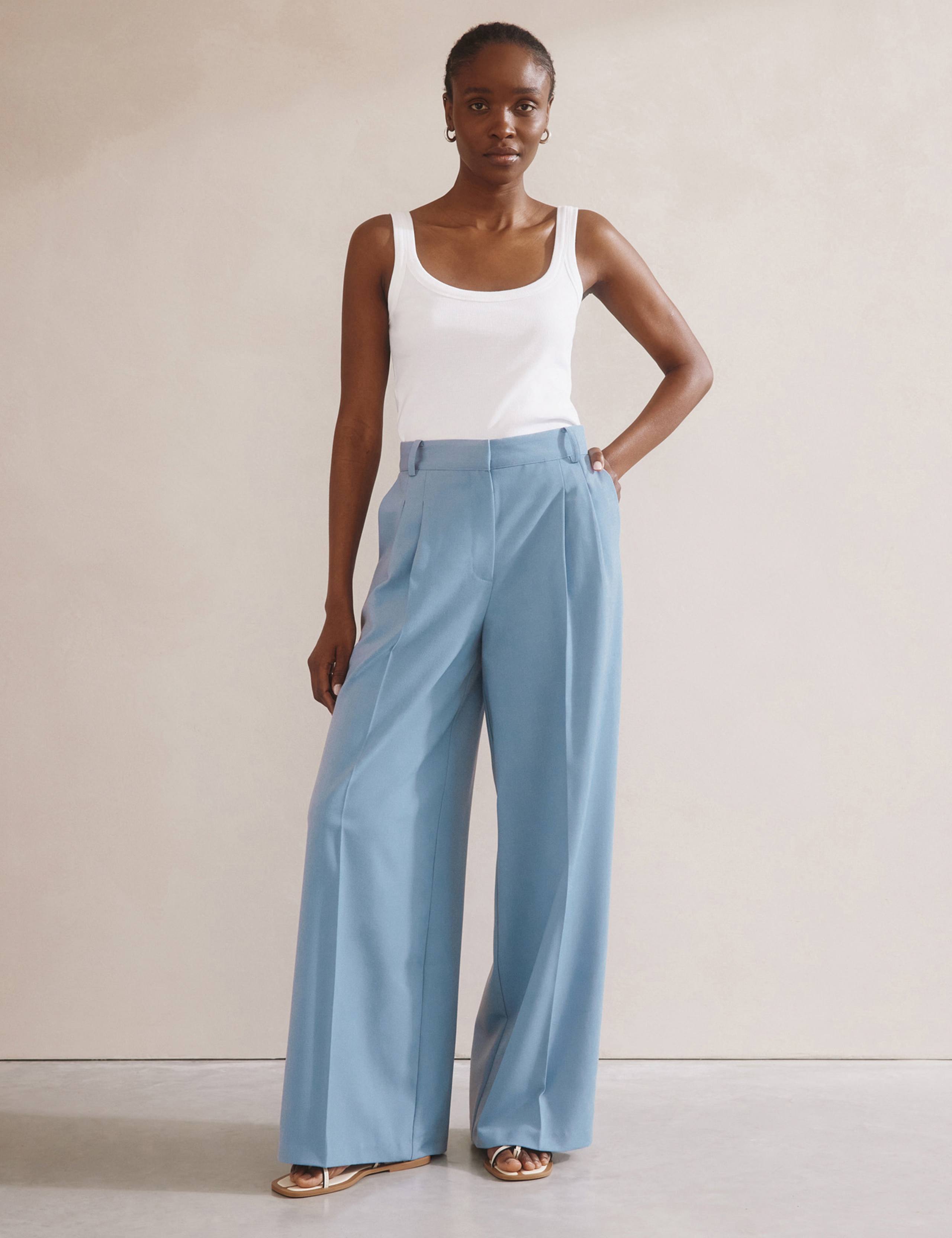 Double Pleat Wide Leg Trousers