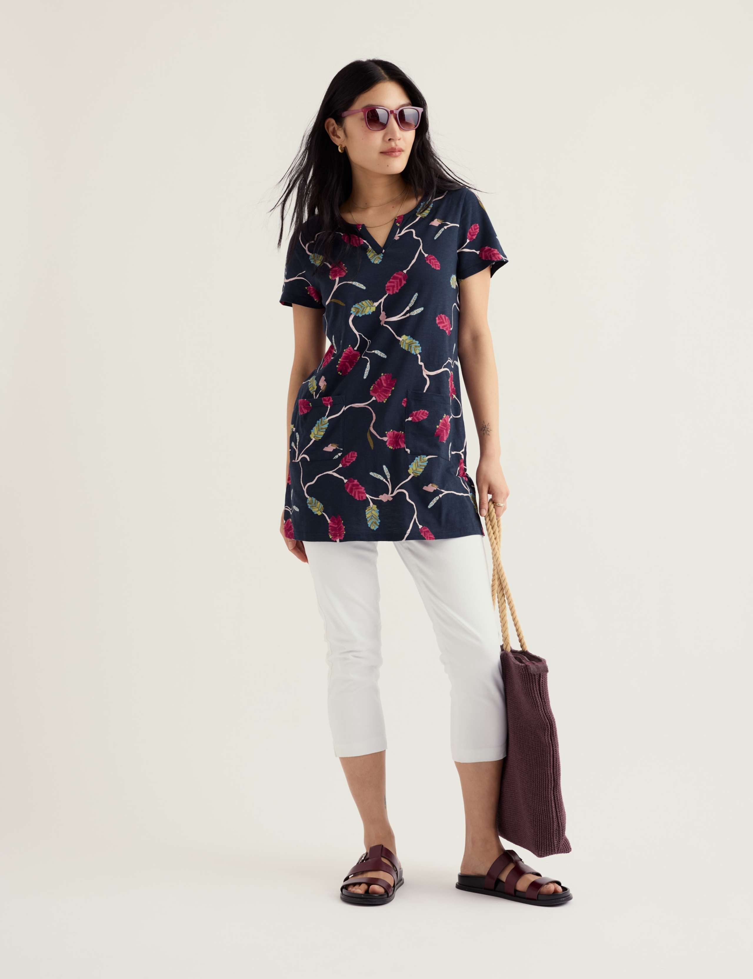 Pure Cotton Floral Notch Neck Tunic