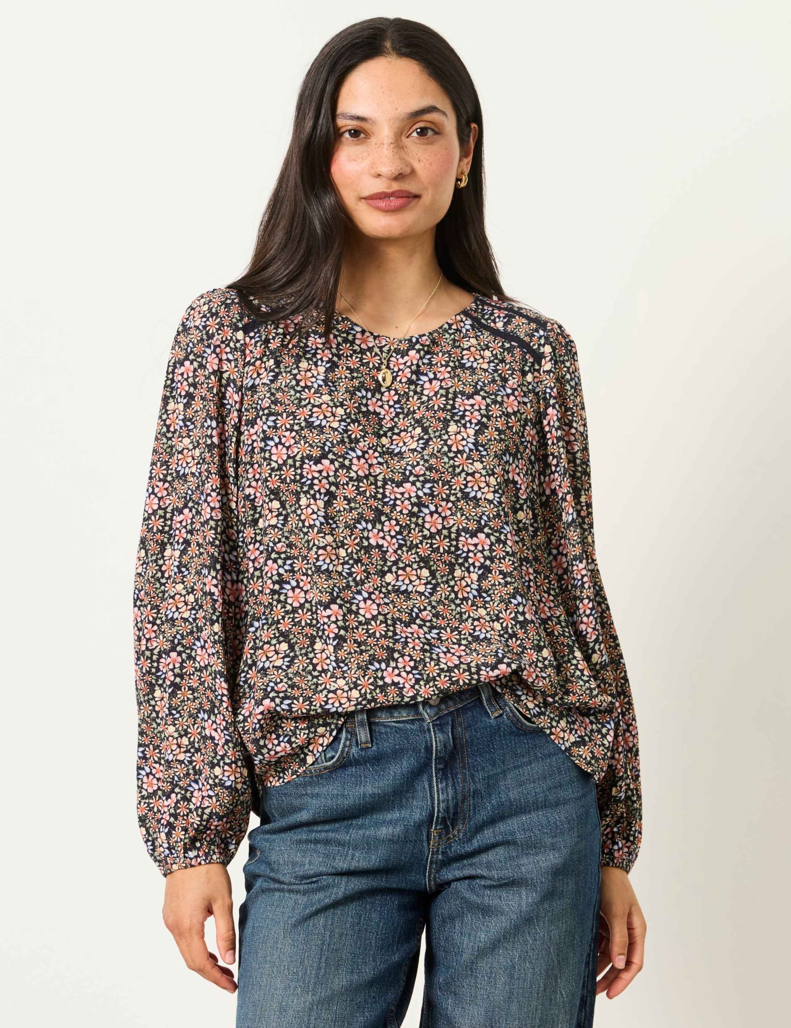 Floral Lace Insert Blouse