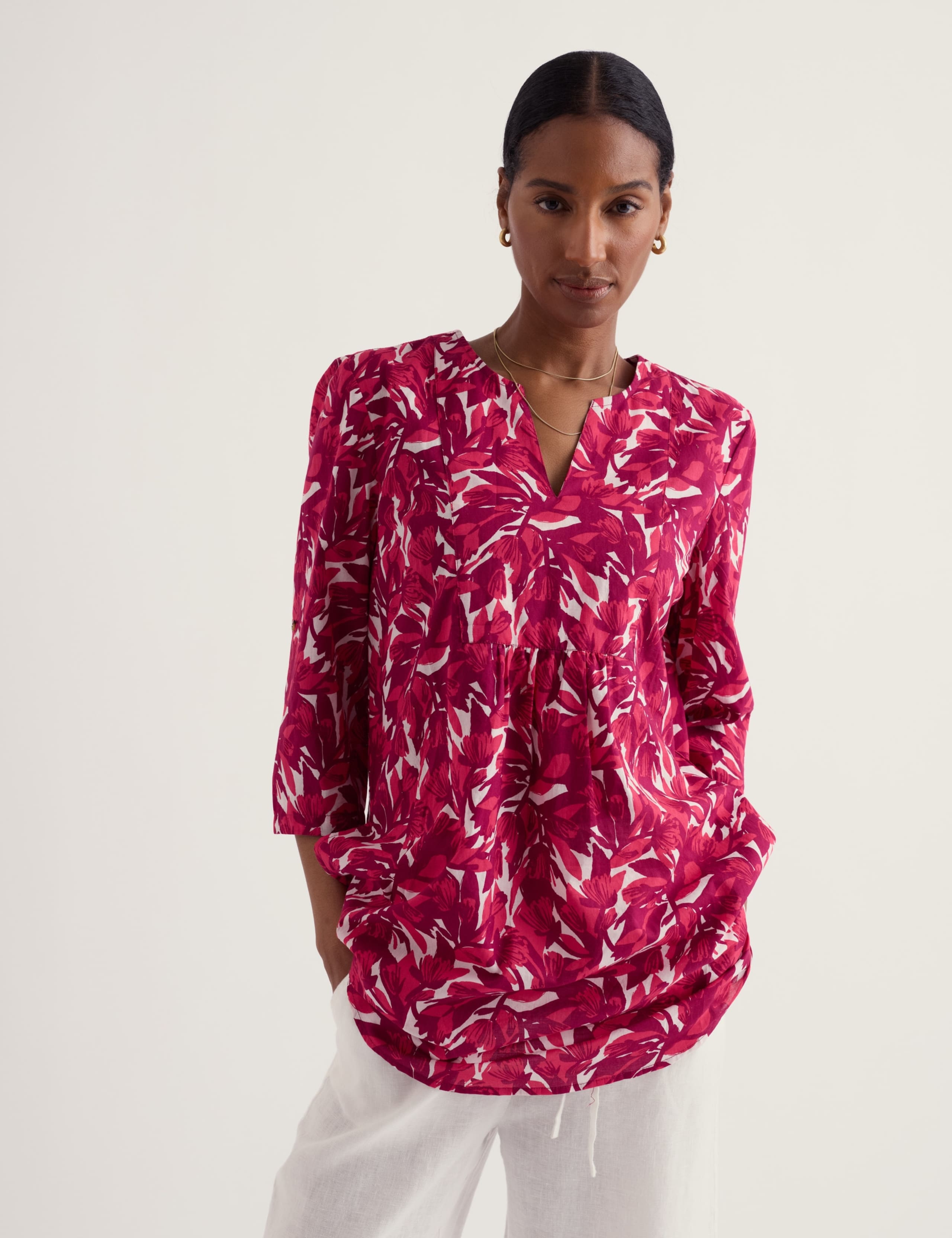Pure Cotton Floral Notch Neck Tunic