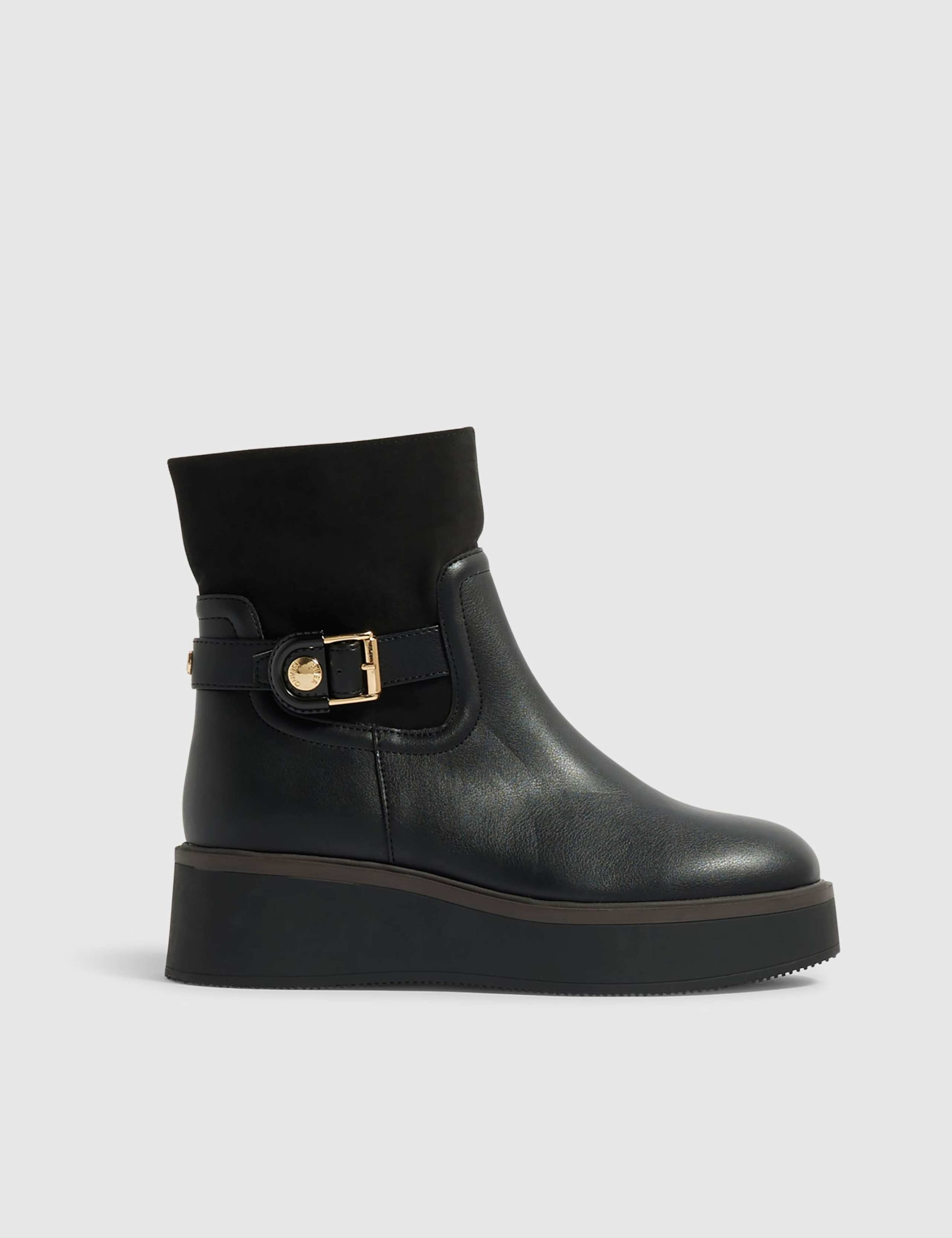 Buckle Wedge Ankle Boots