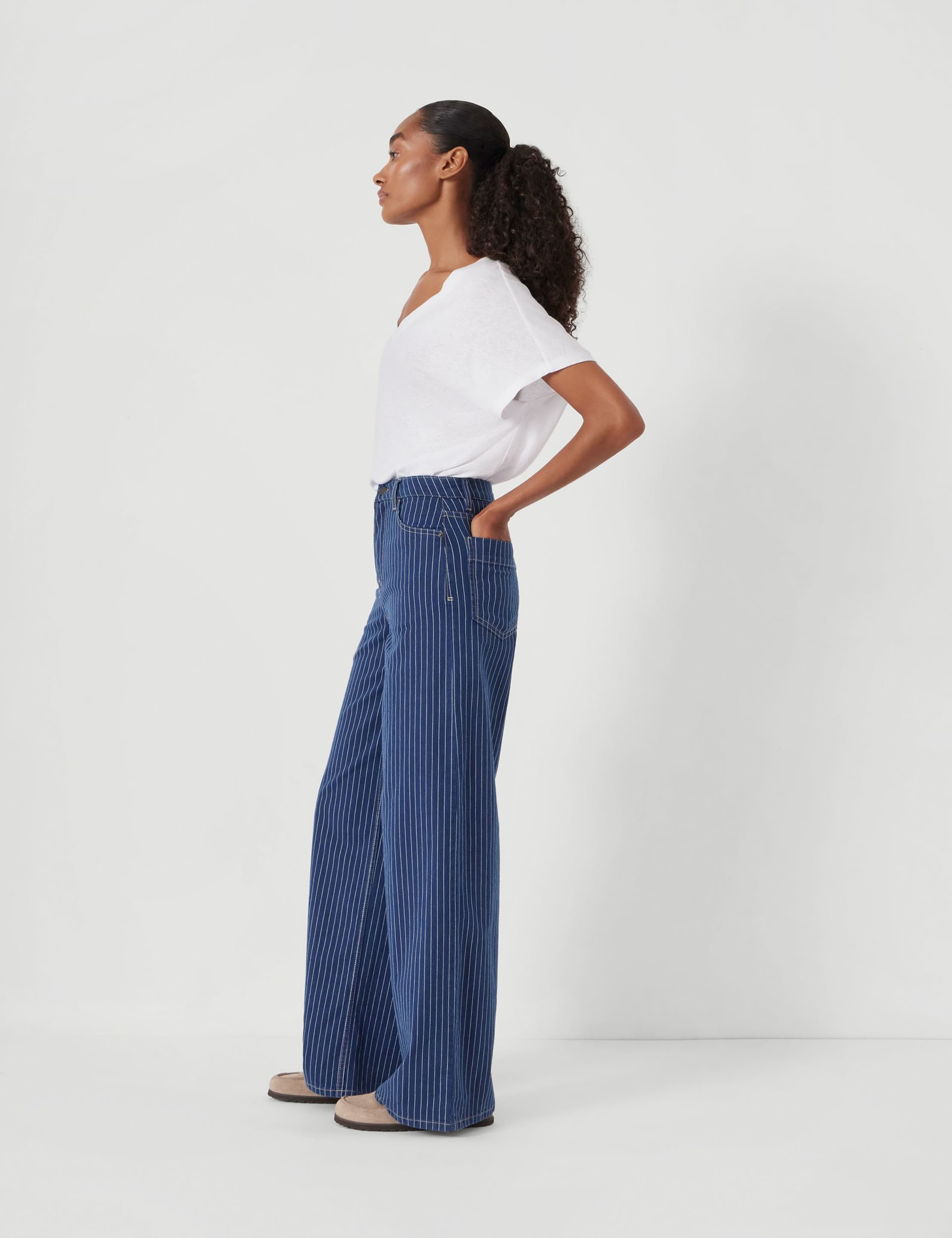 Striped Mid Rise Wide Leg Jeans