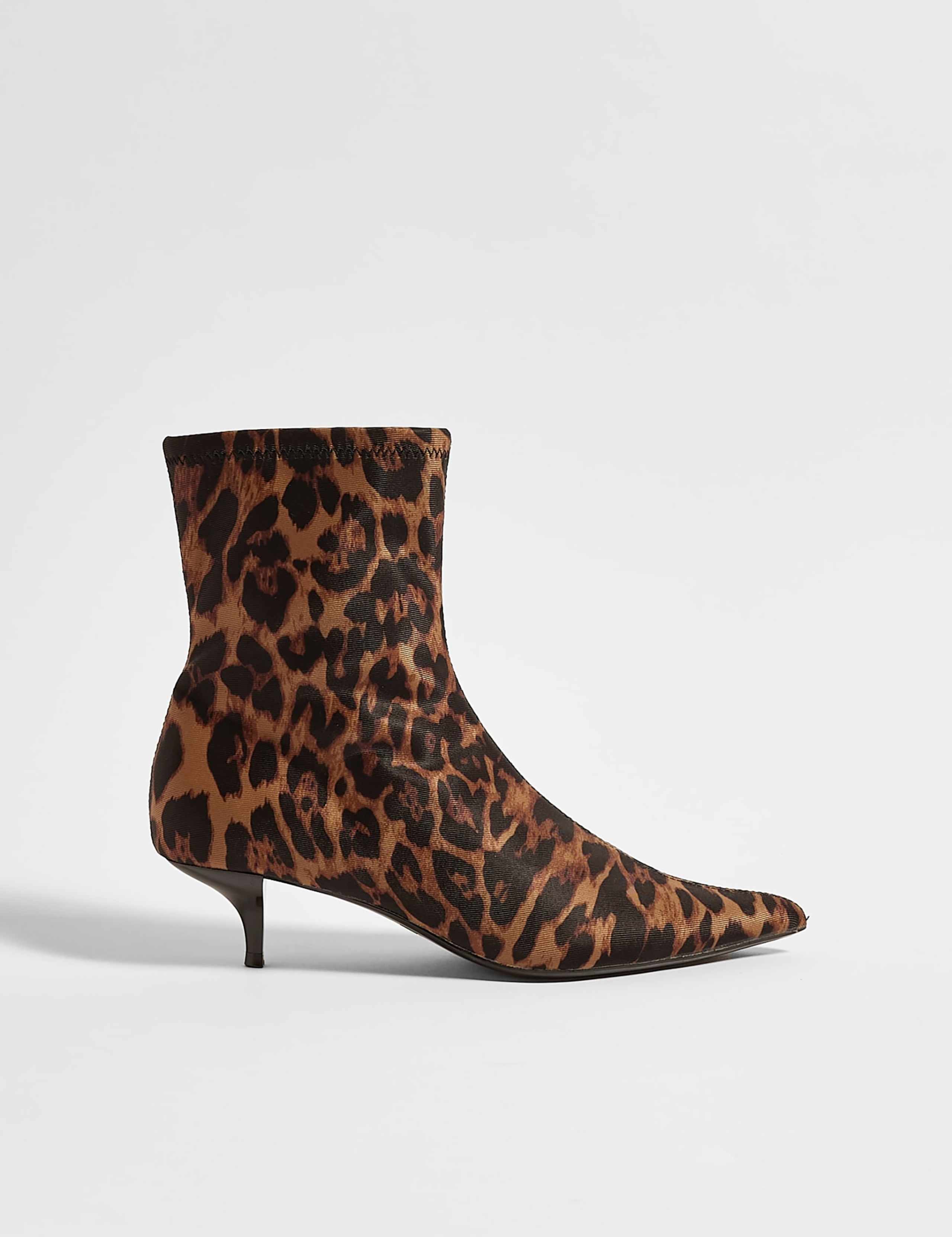 Leopard Print Kitten Heel Sock Boots