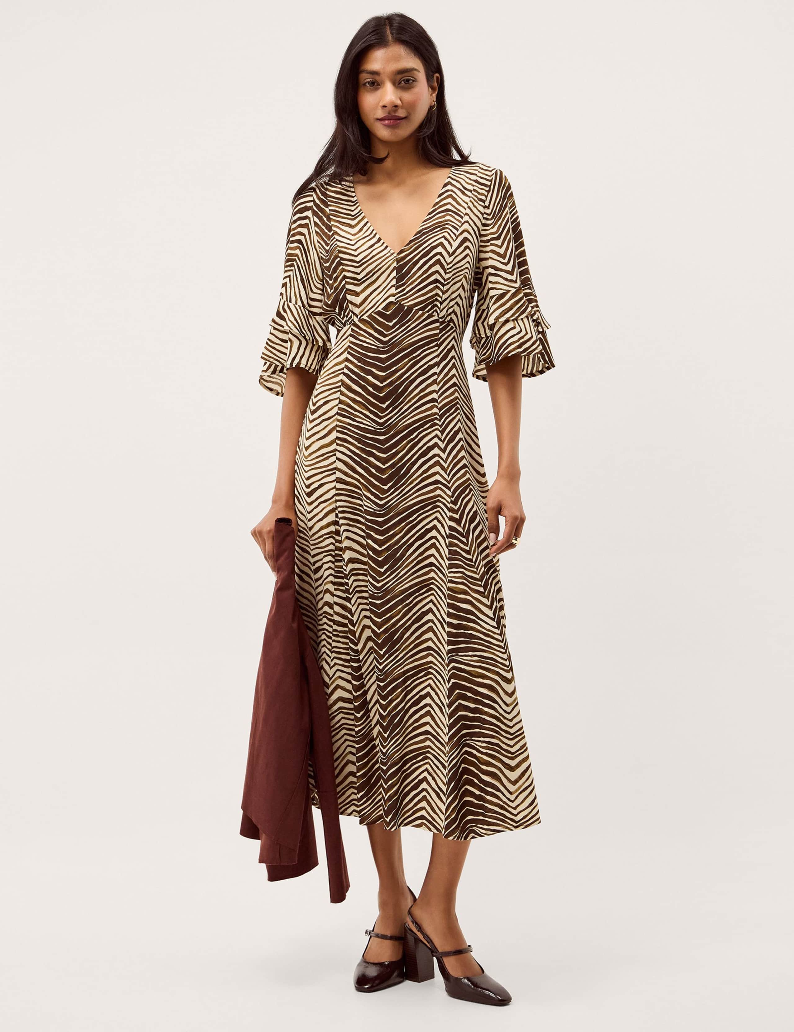 Animal Print V-Neck Midi Tea Dress