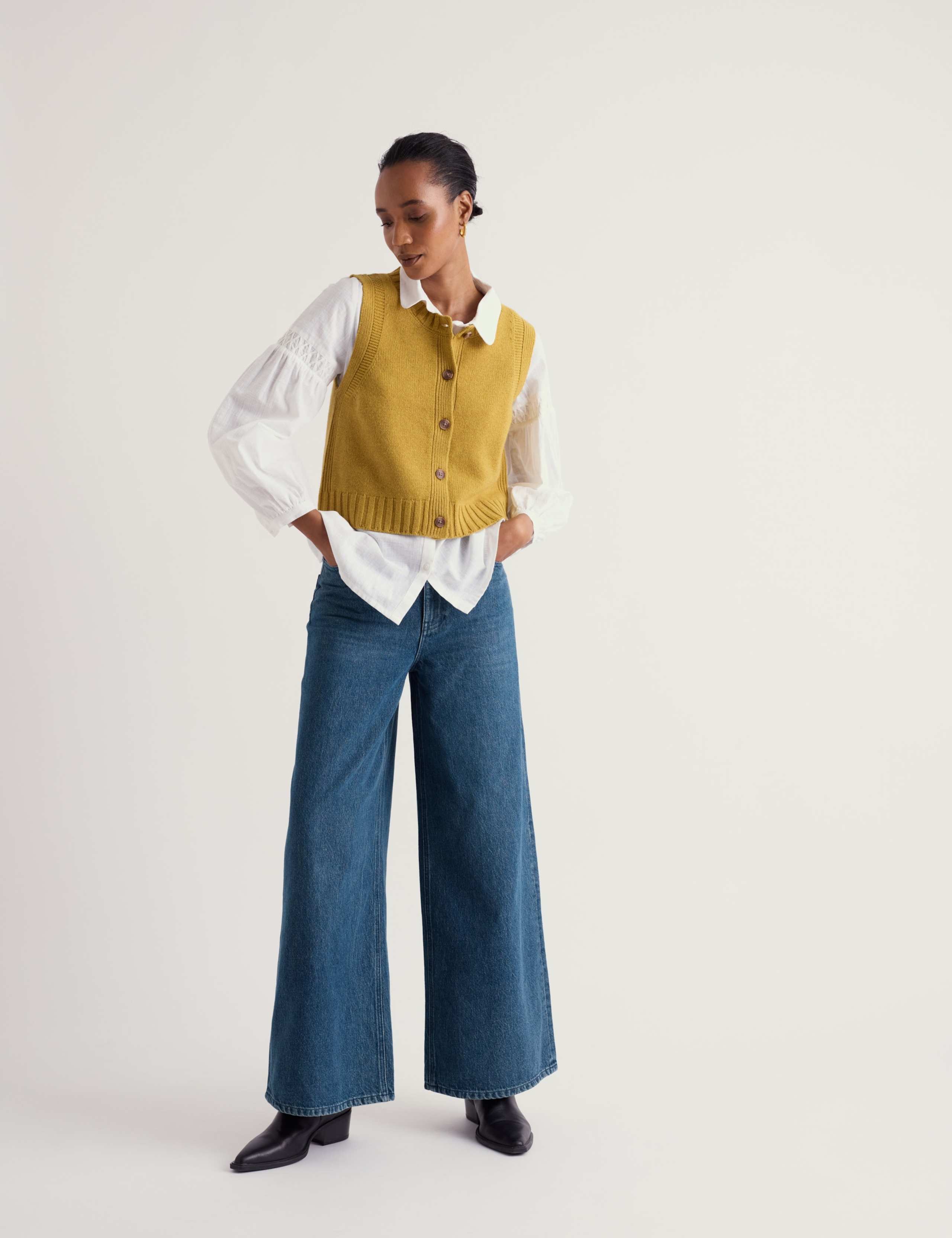 Merino Wool Rich Button Through Knitted Vest