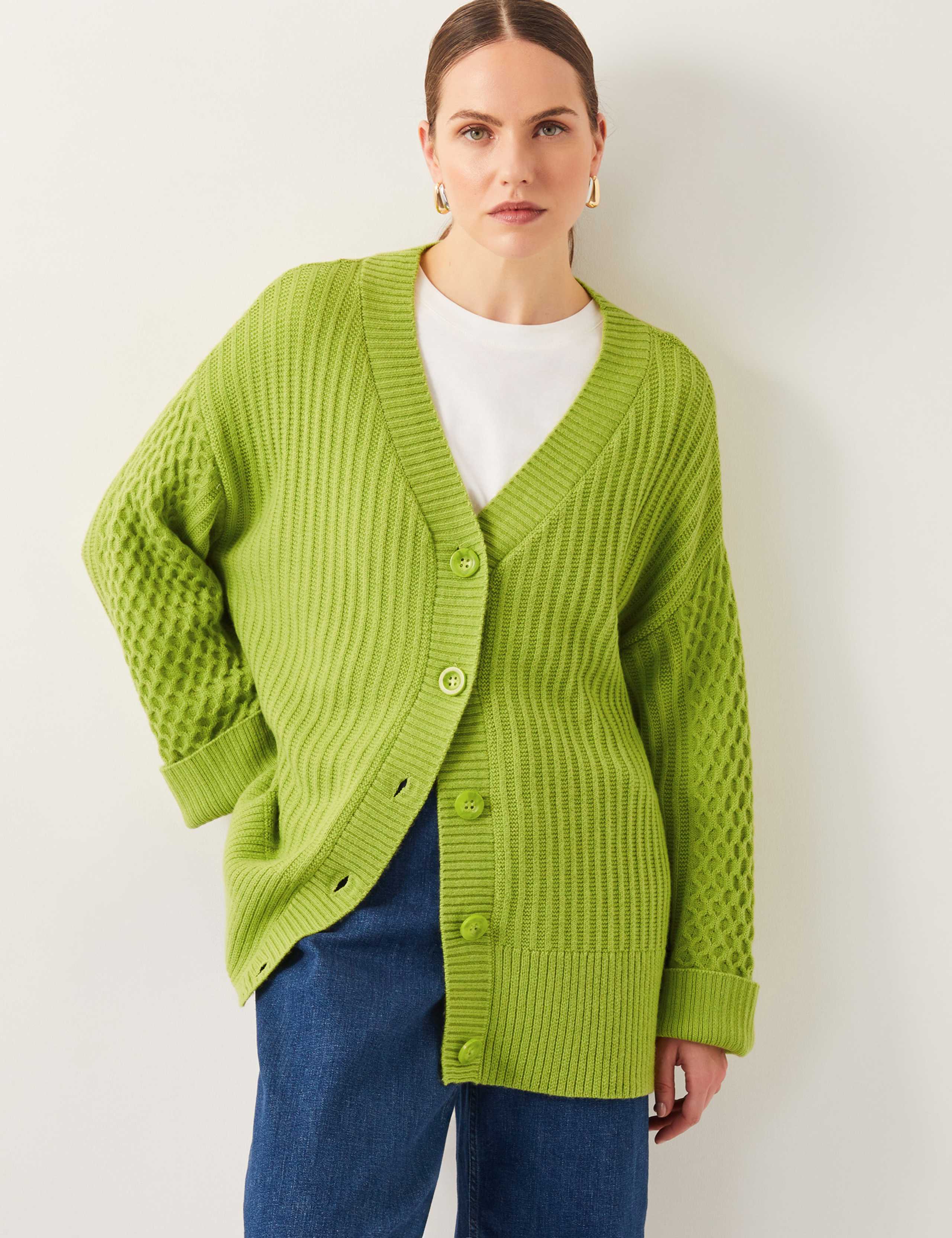 Textured V-Neck Oversized Cardigan