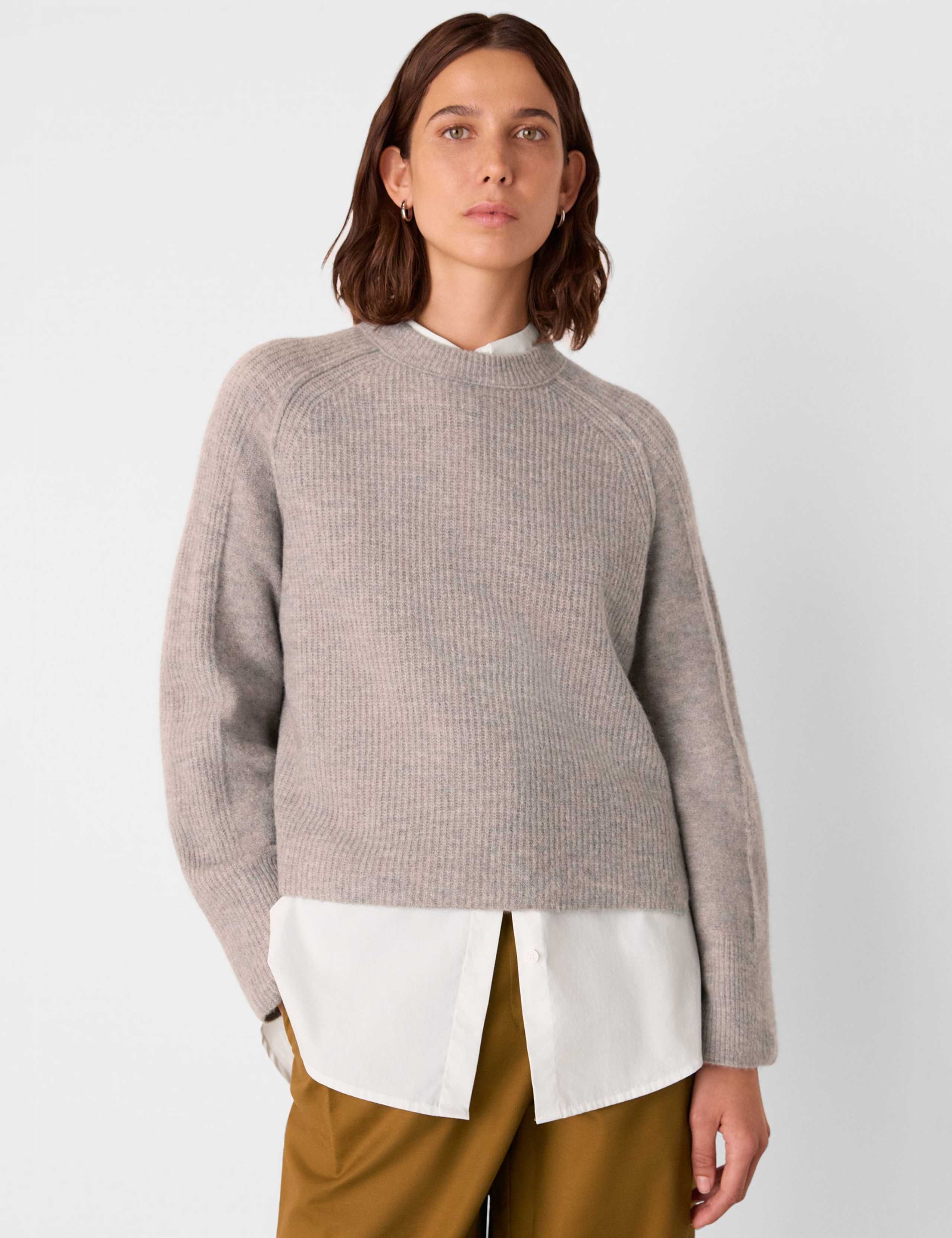 Wool Blend Crew Neck Textured Jumper