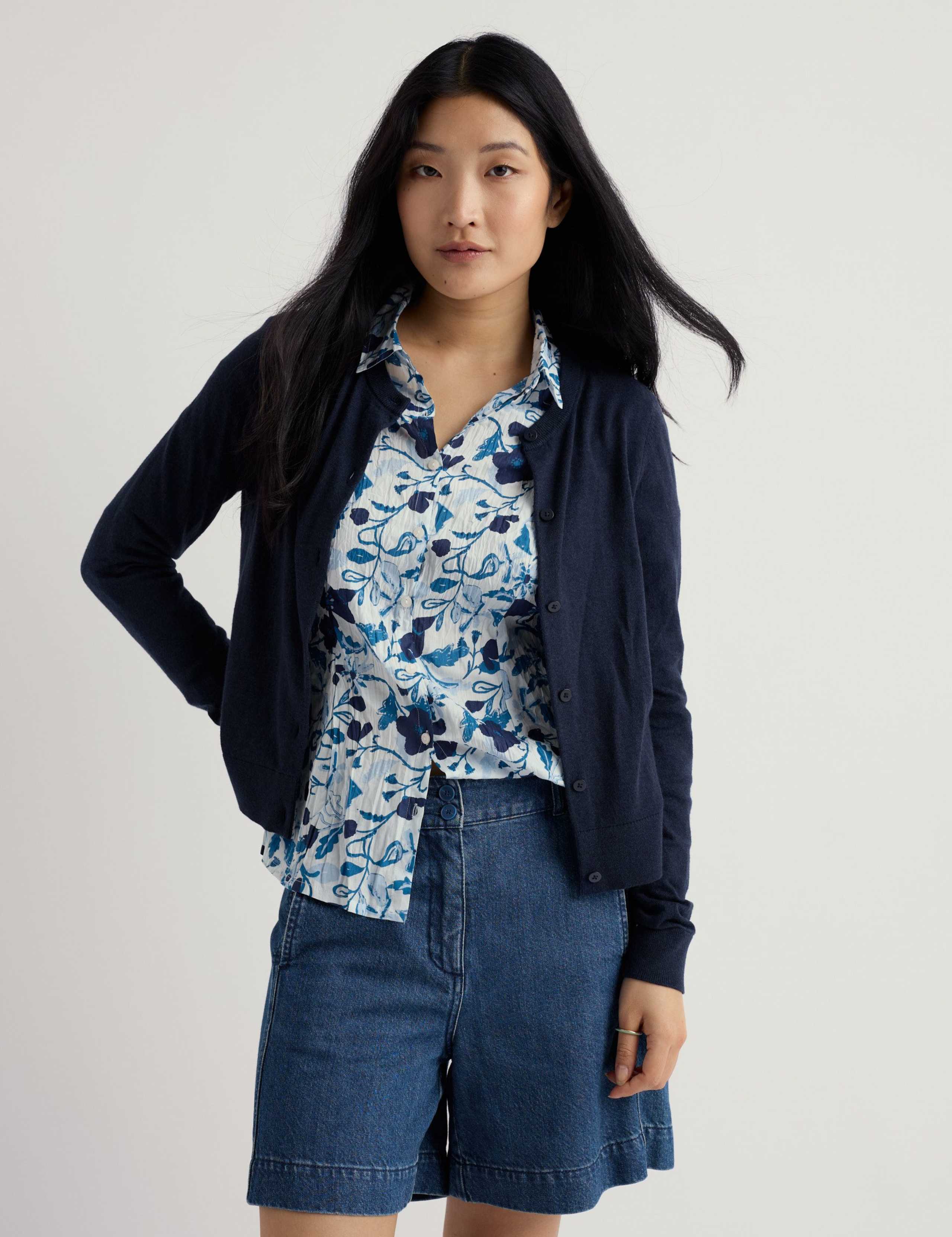 Pure Cotton Crew Neck Cardigan