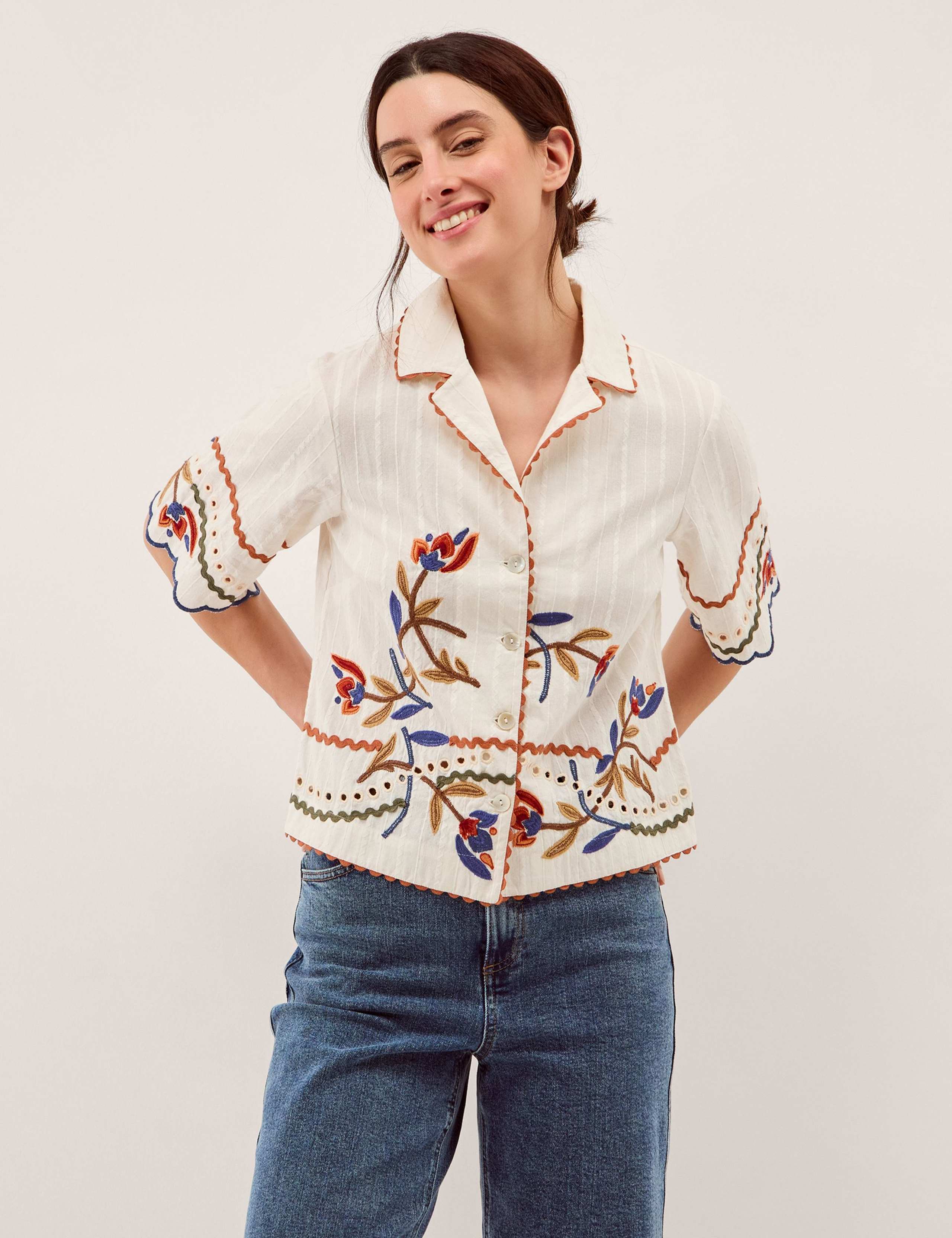 Pure Cotton Embroidered Ric Rac Trim Shirt