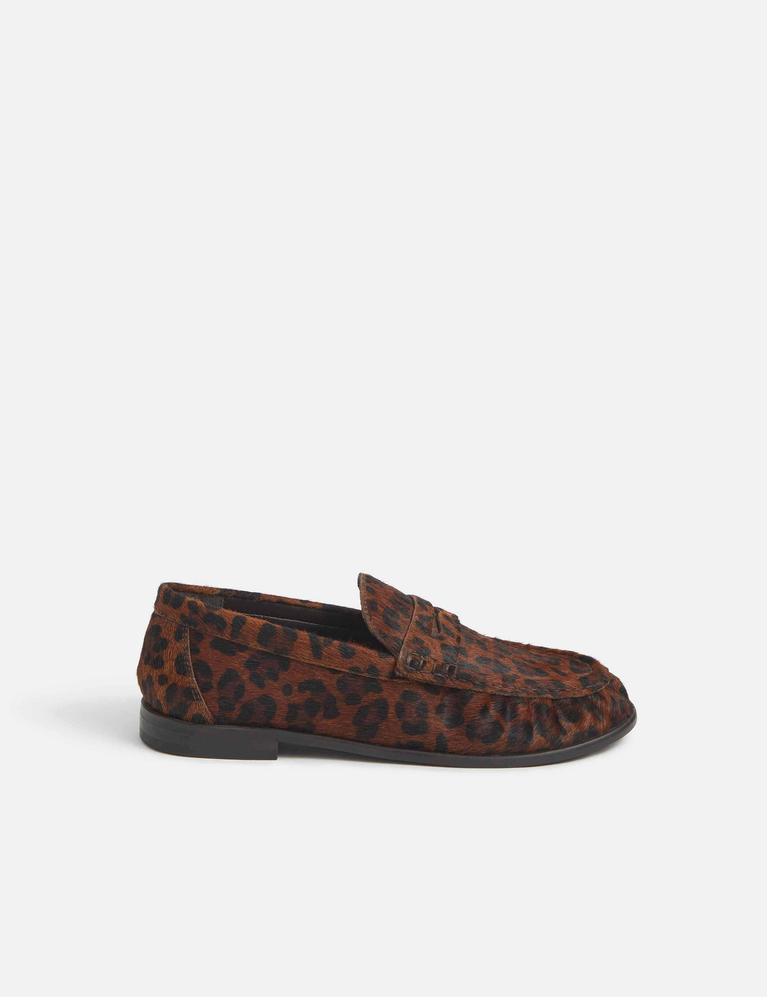 Hair On Leopard Print Leather Loafers