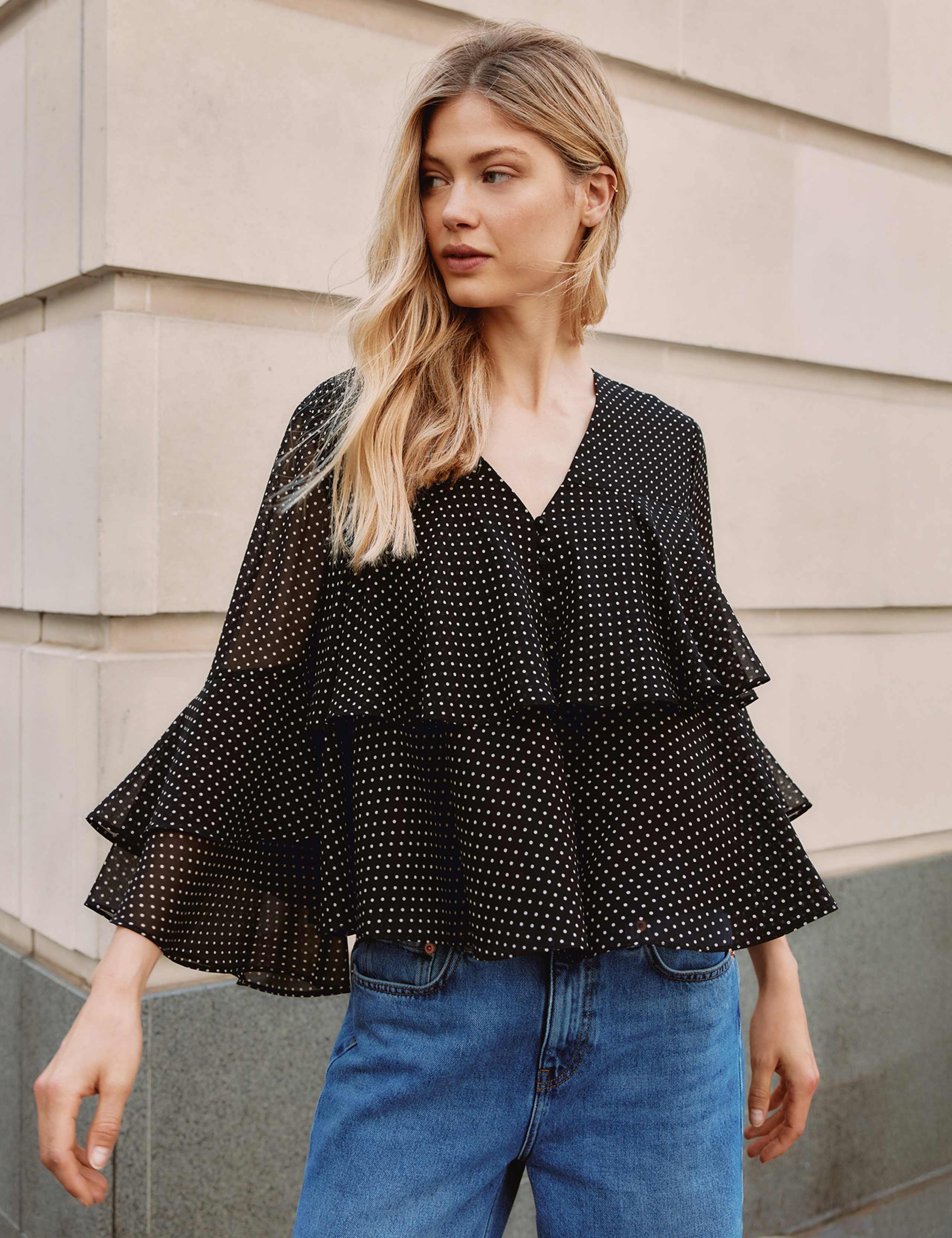 Chiffon Polka Dot Ruffle Top