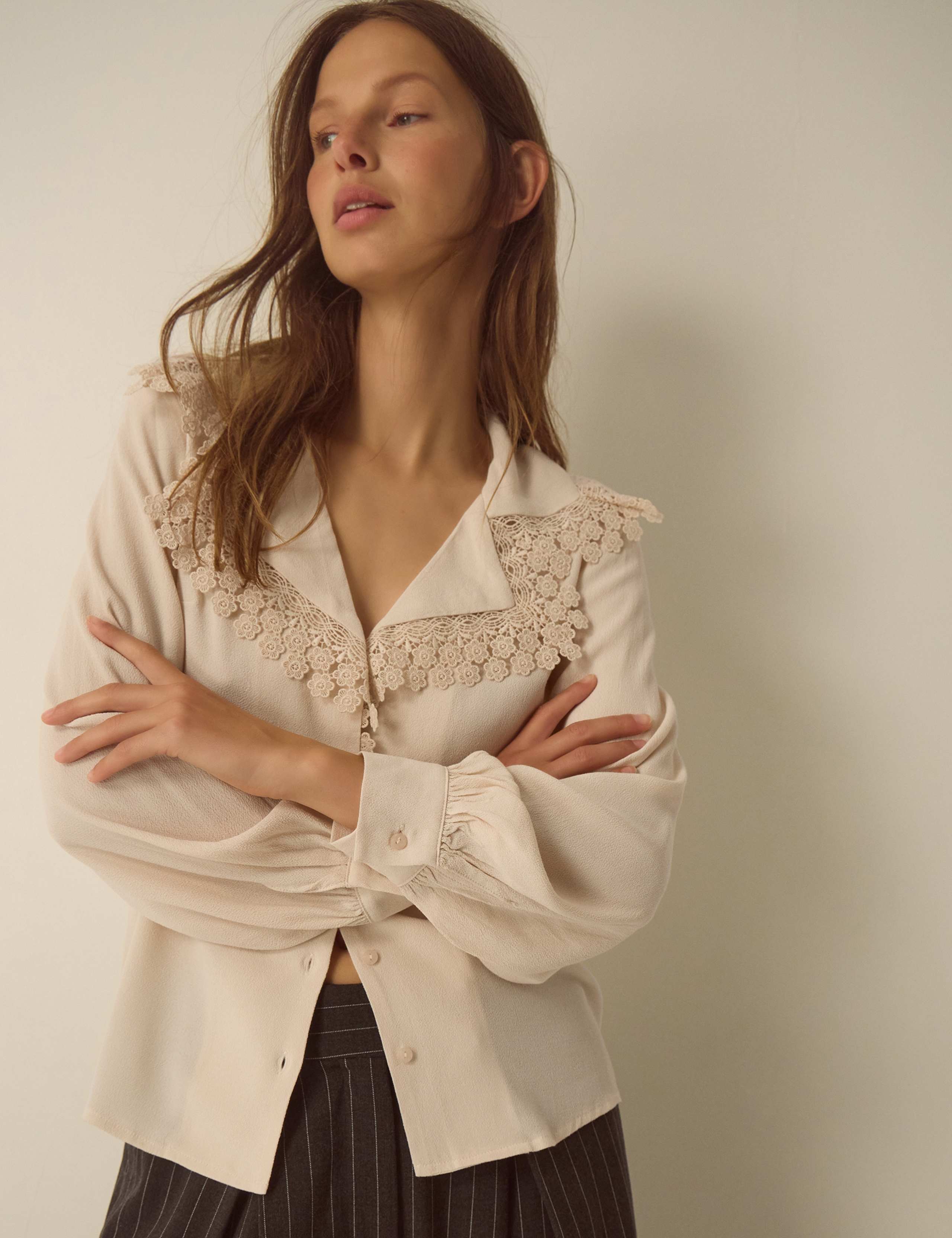 Lace Detail Collared Blouse