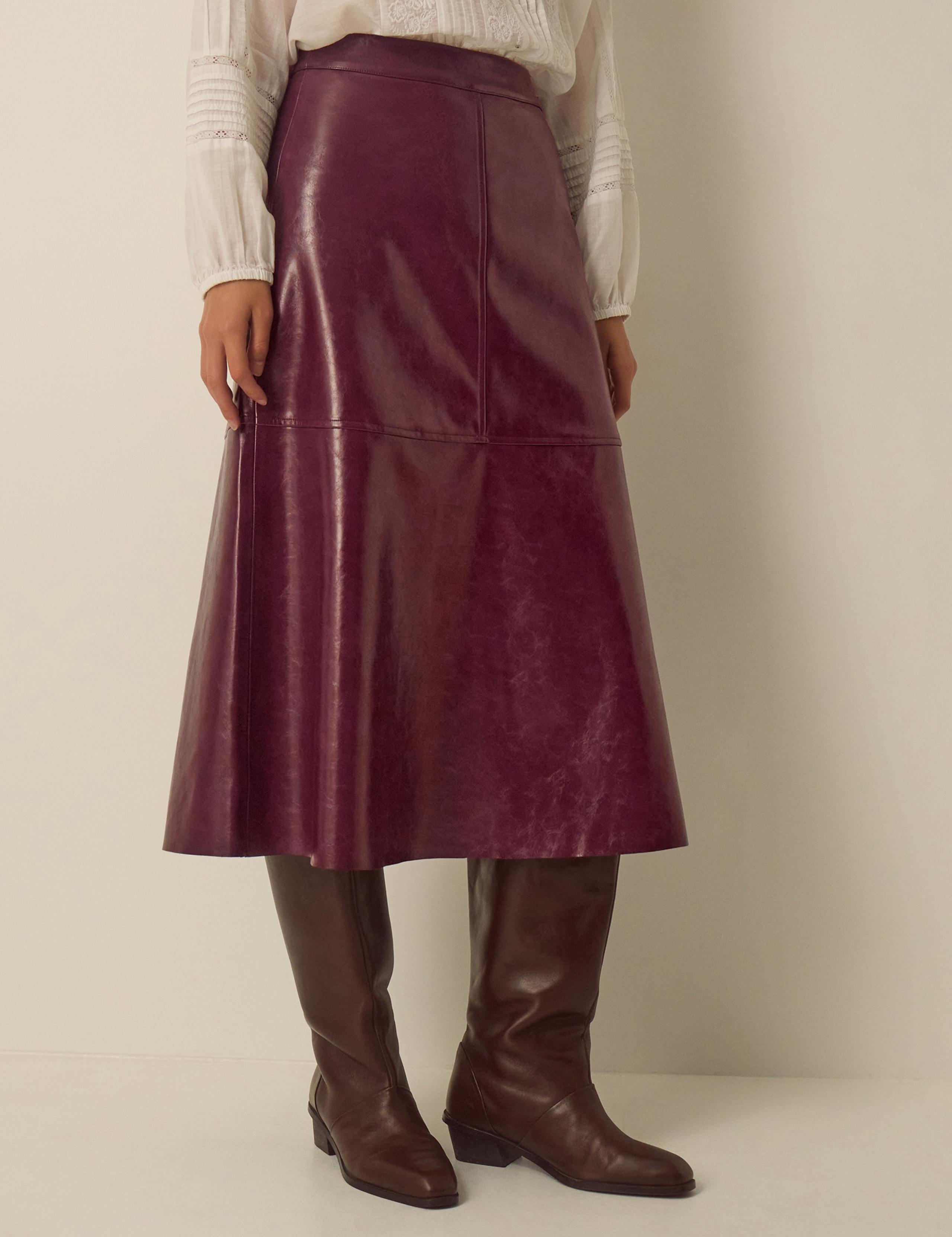 Faux Leather Midi A Line Skirt