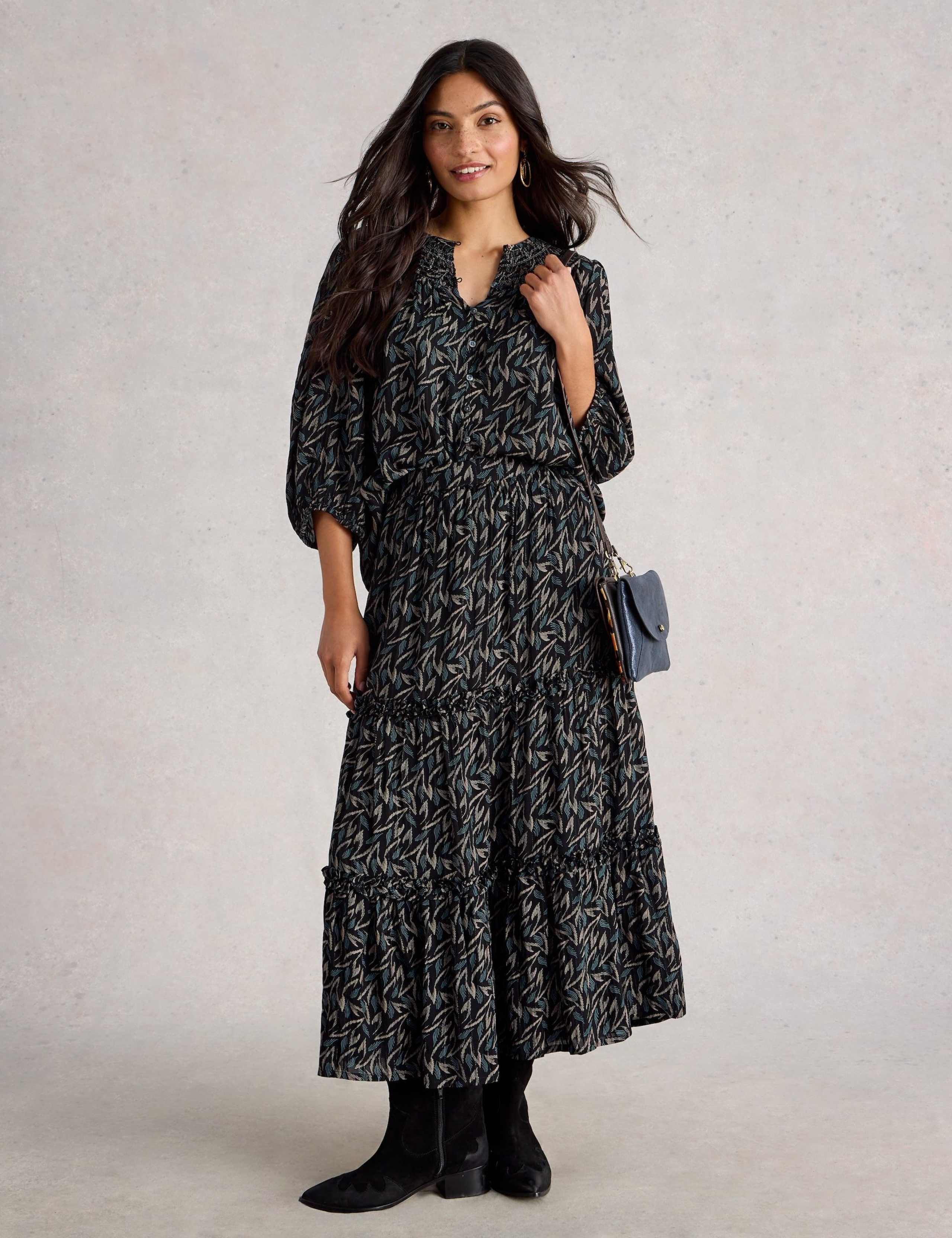 Metallic Printed Midi Tiered Skirt