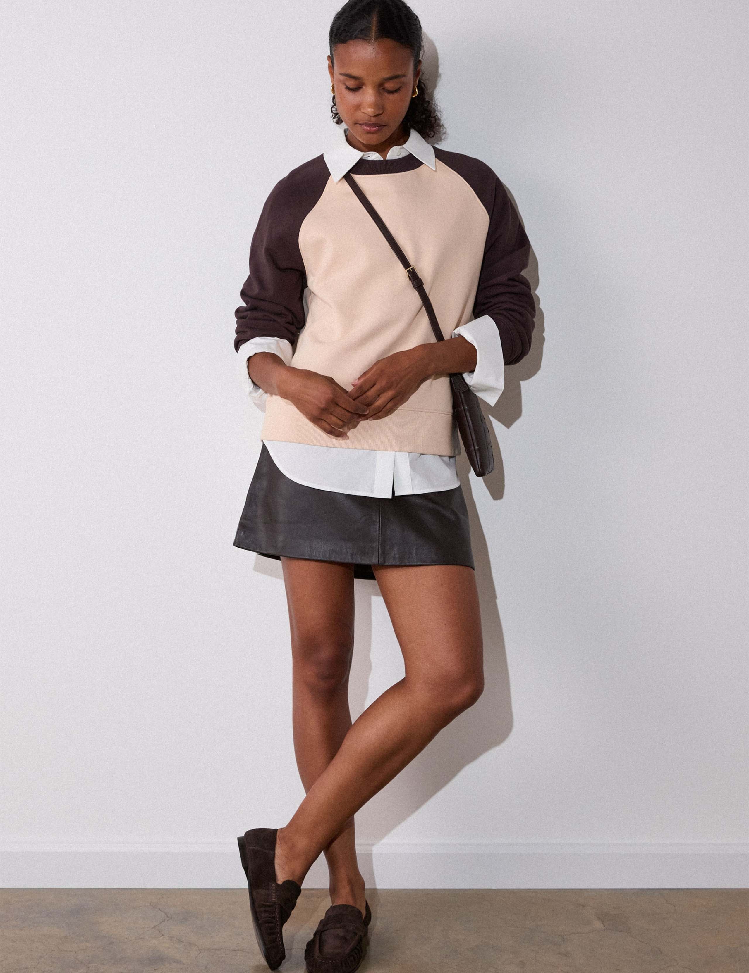 Pure Cotton Contrast Sleeve Sweatshirt