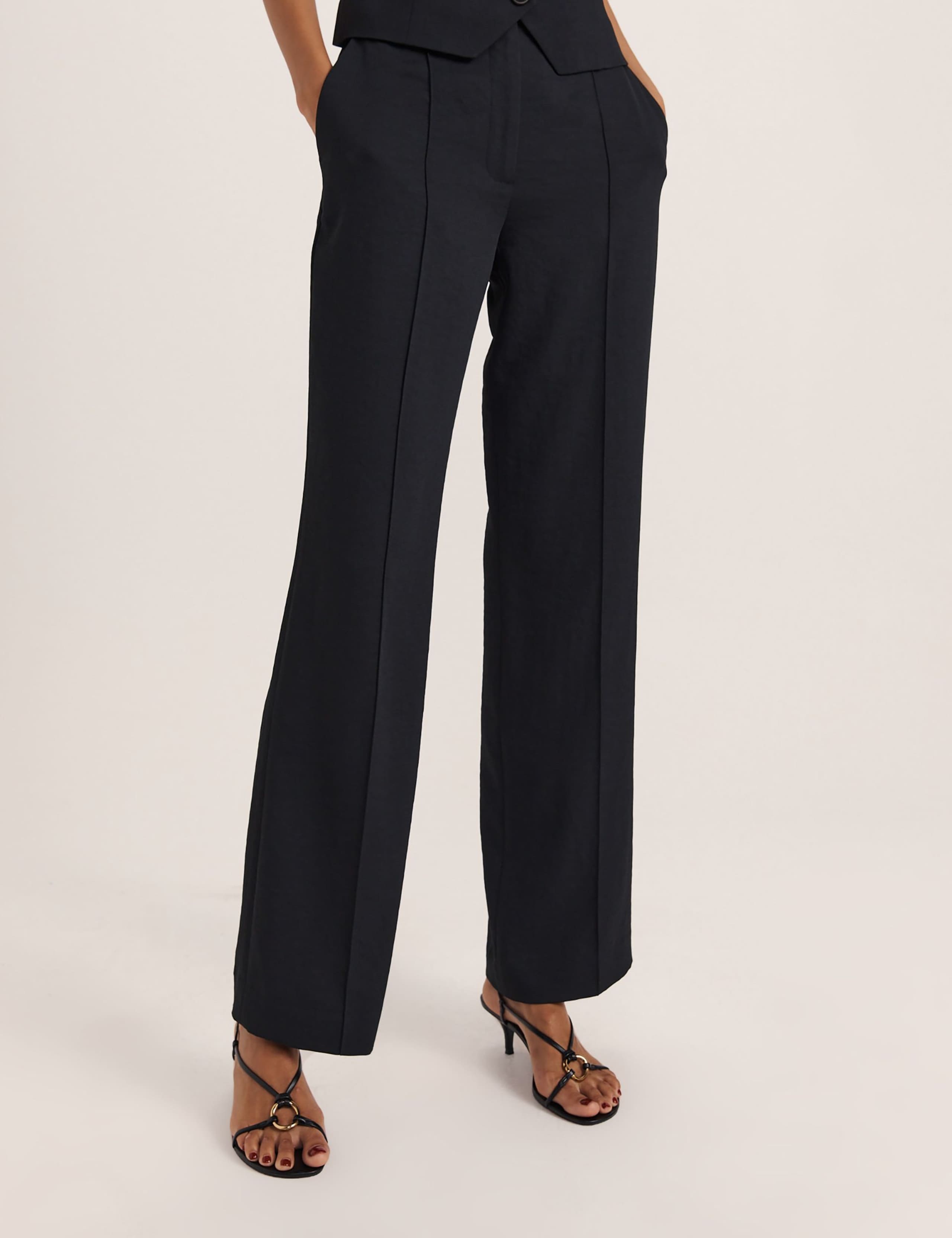 Pintuck Wide Leg Trousers