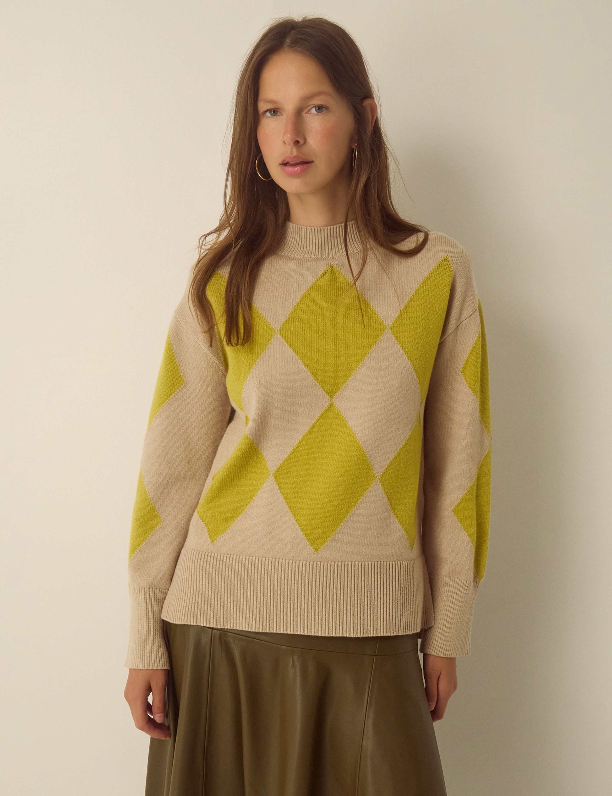 Argyle Funnel Neck Jumper