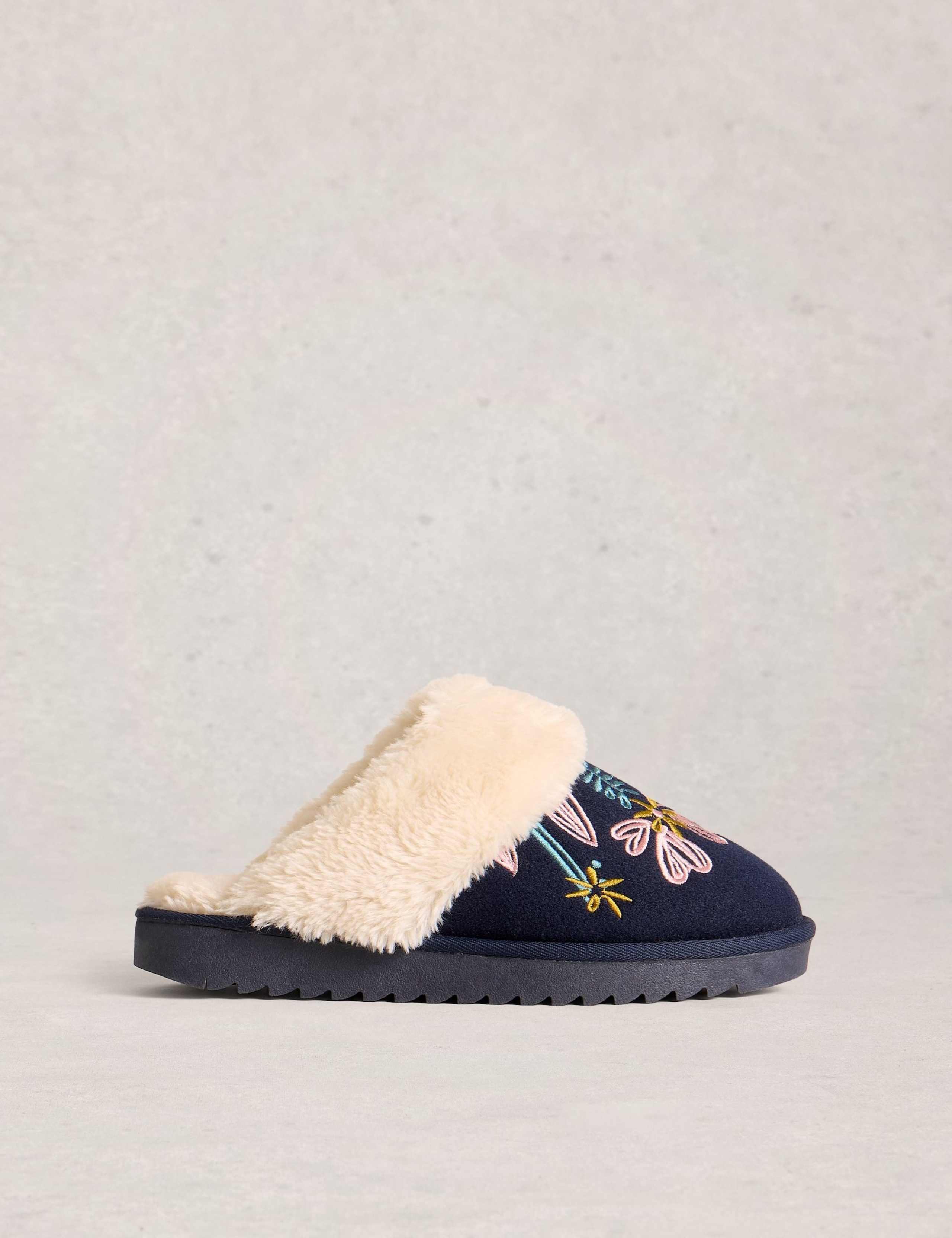 Floral Faux Fur Lined Mule Slippers