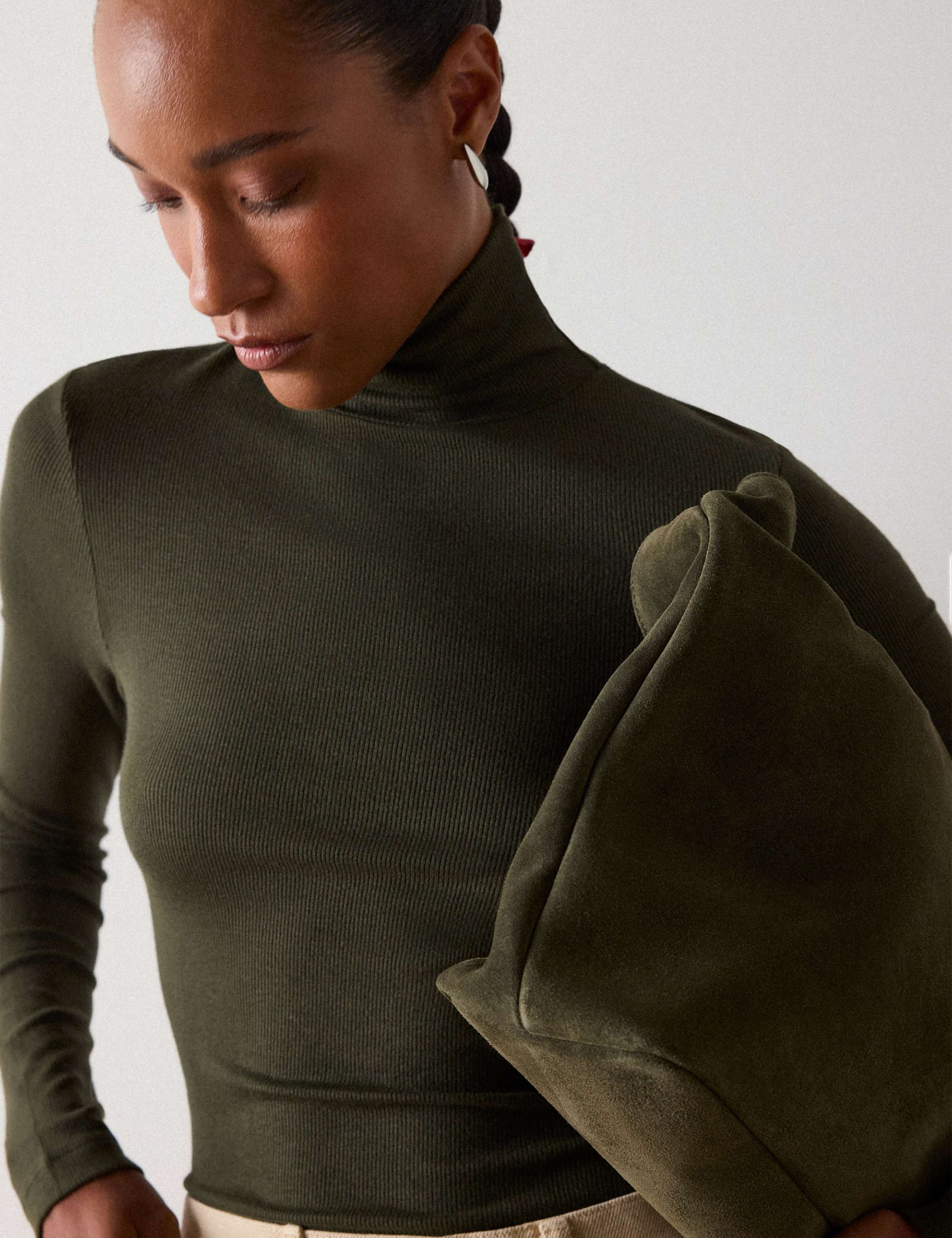 Ribbed Roll Neck Slim Fit Top