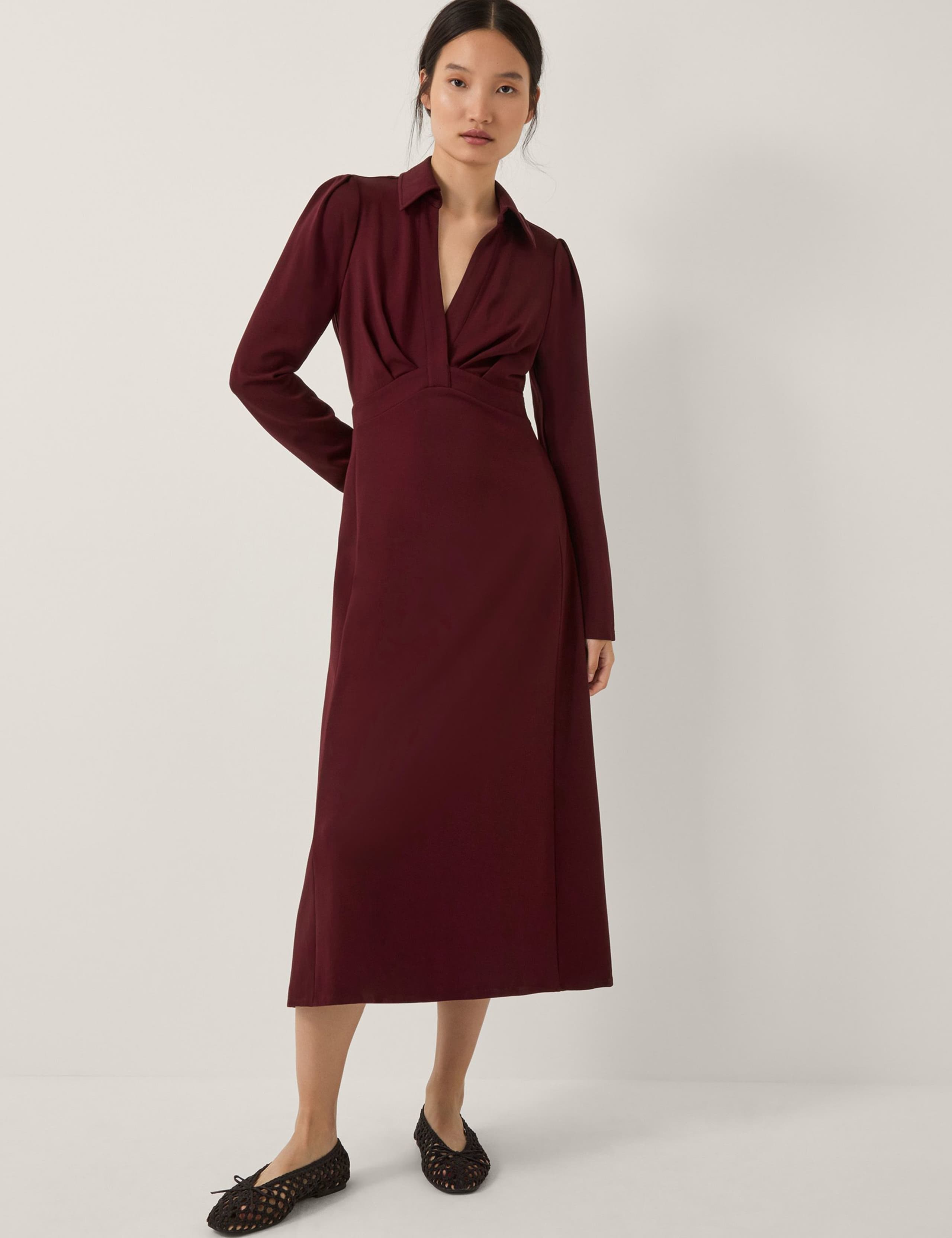 Jersey Collared V-Neck Midaxi Skater Dress