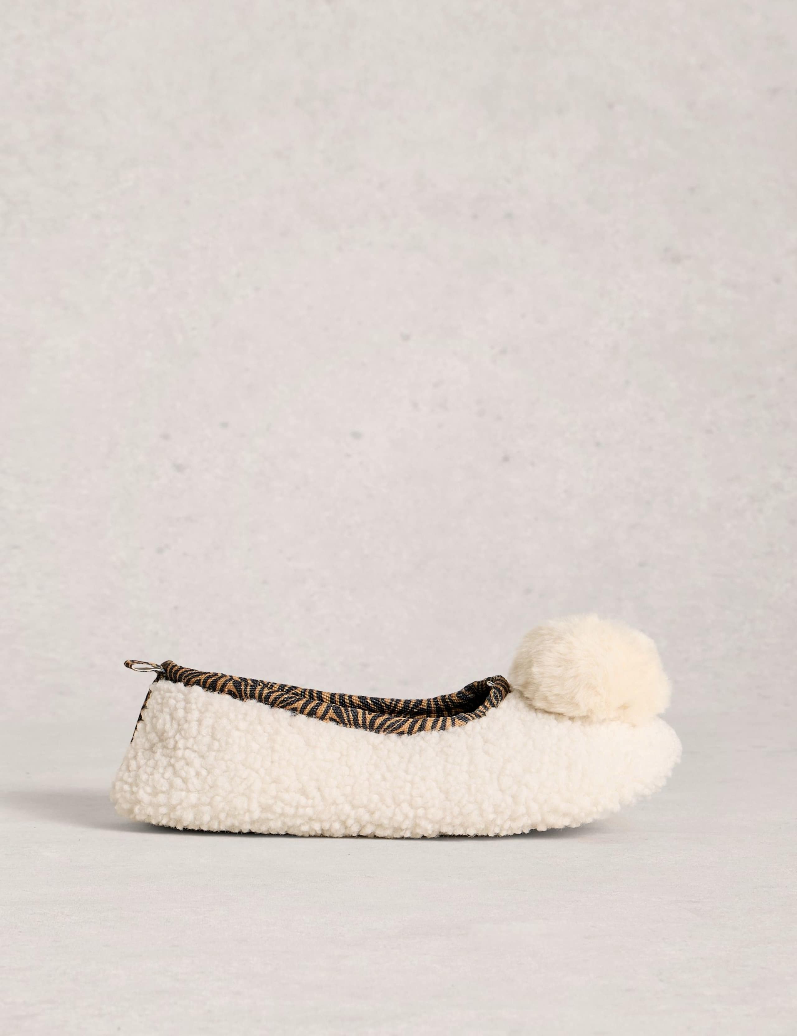 Borg Pom Pom Ballerina Slippers