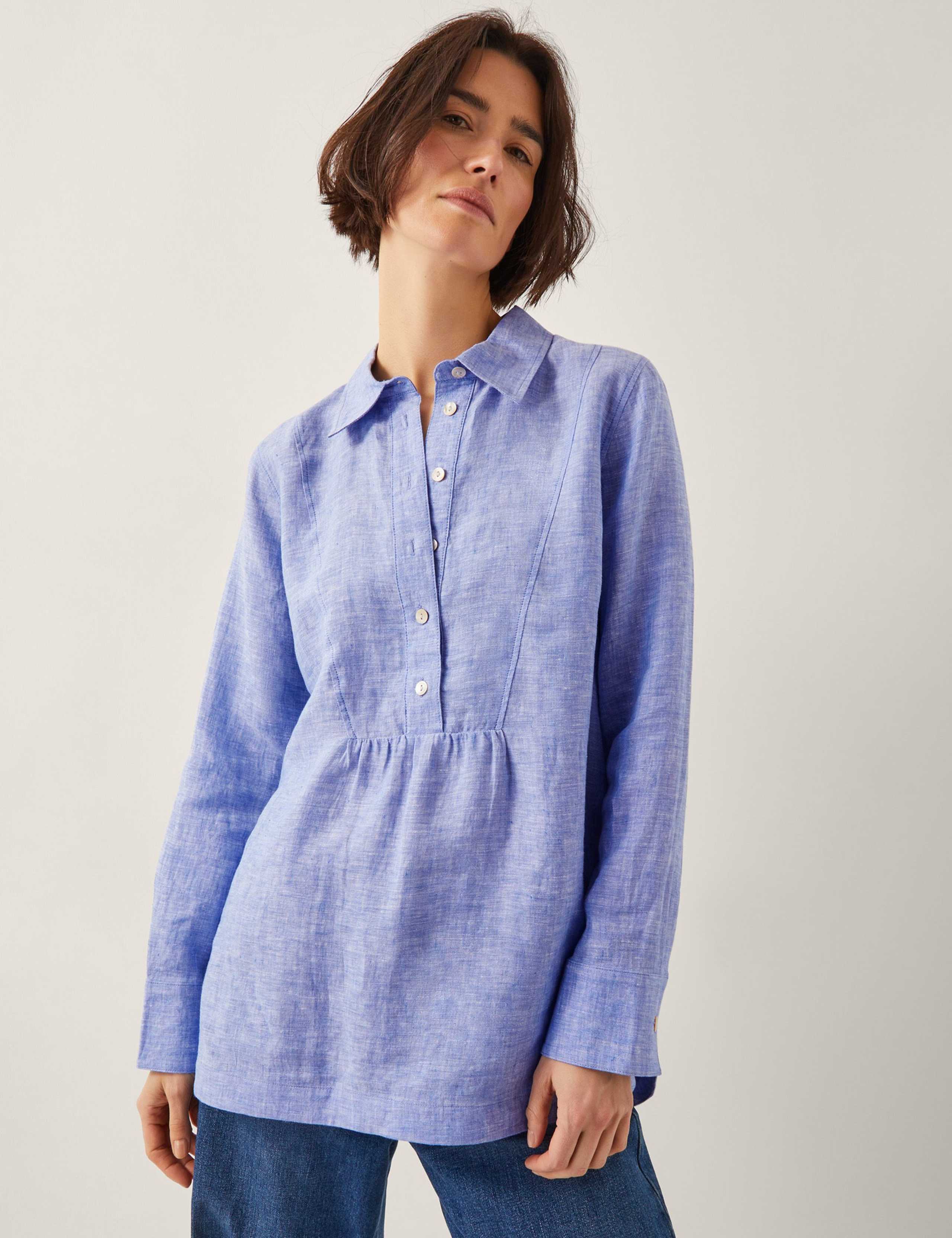 Pure Linen Collared Button Front Shirt