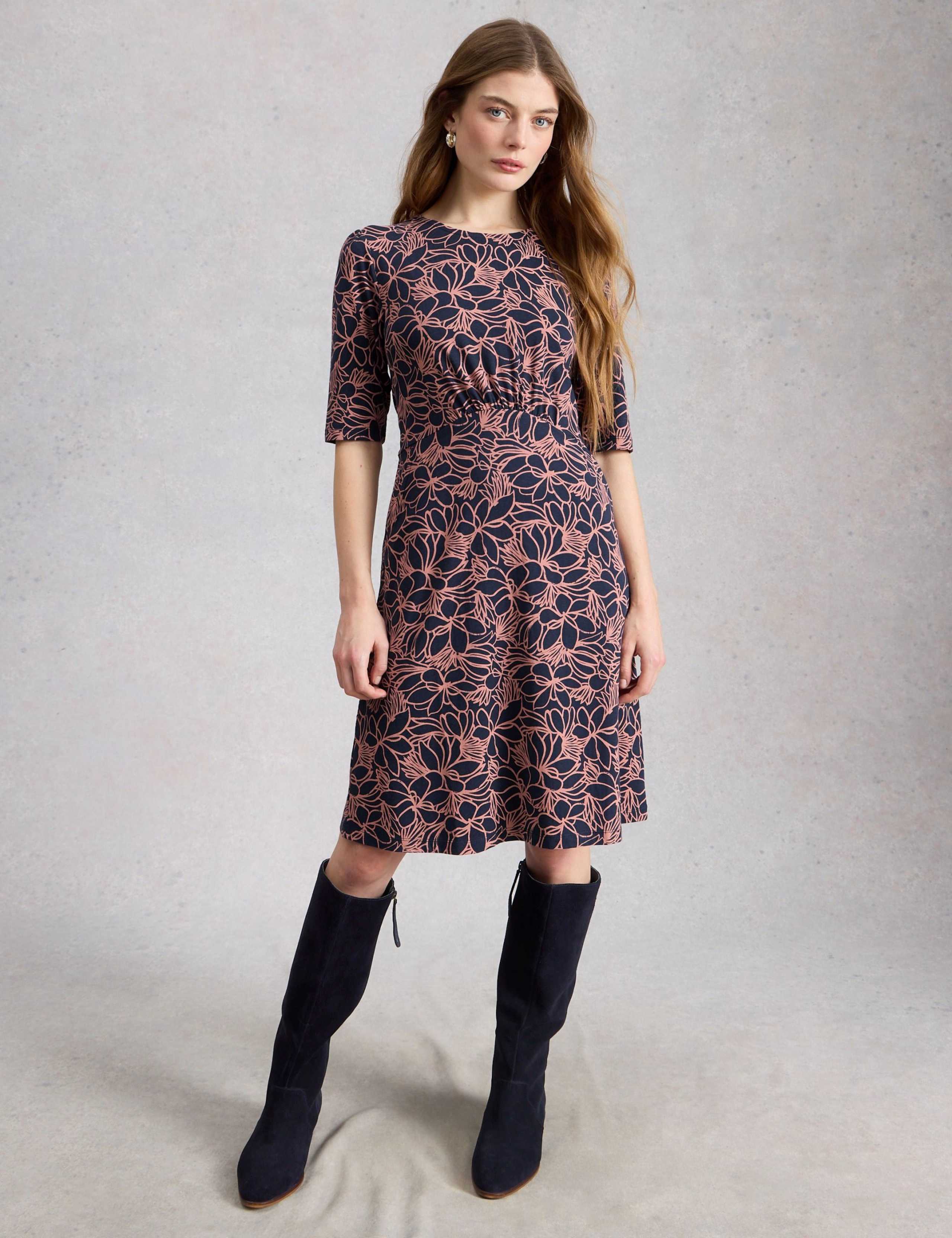 Cotton Rich Printed Knee Length Skater Dress