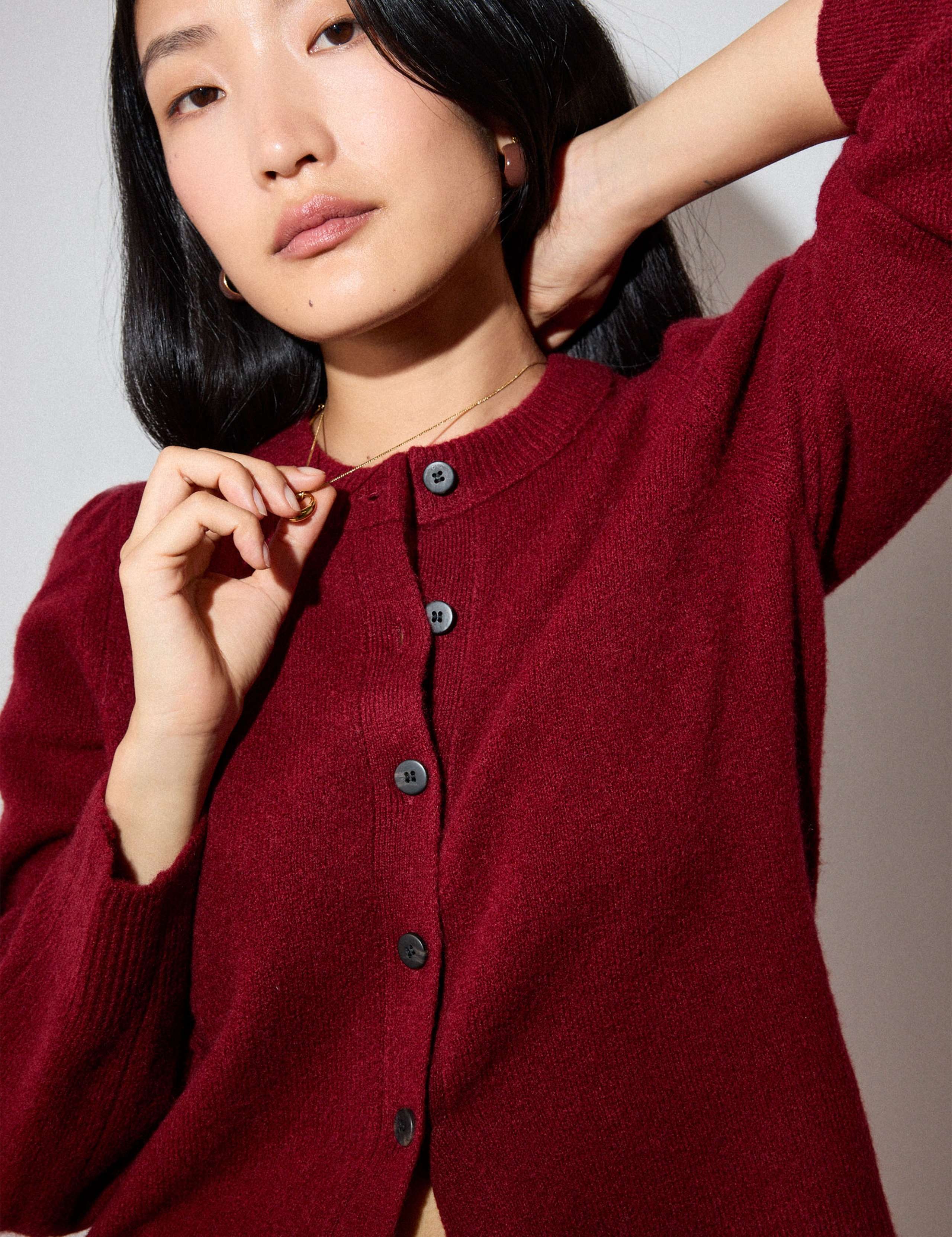 Wool Blend Puff Sleeve Mini Cardigan