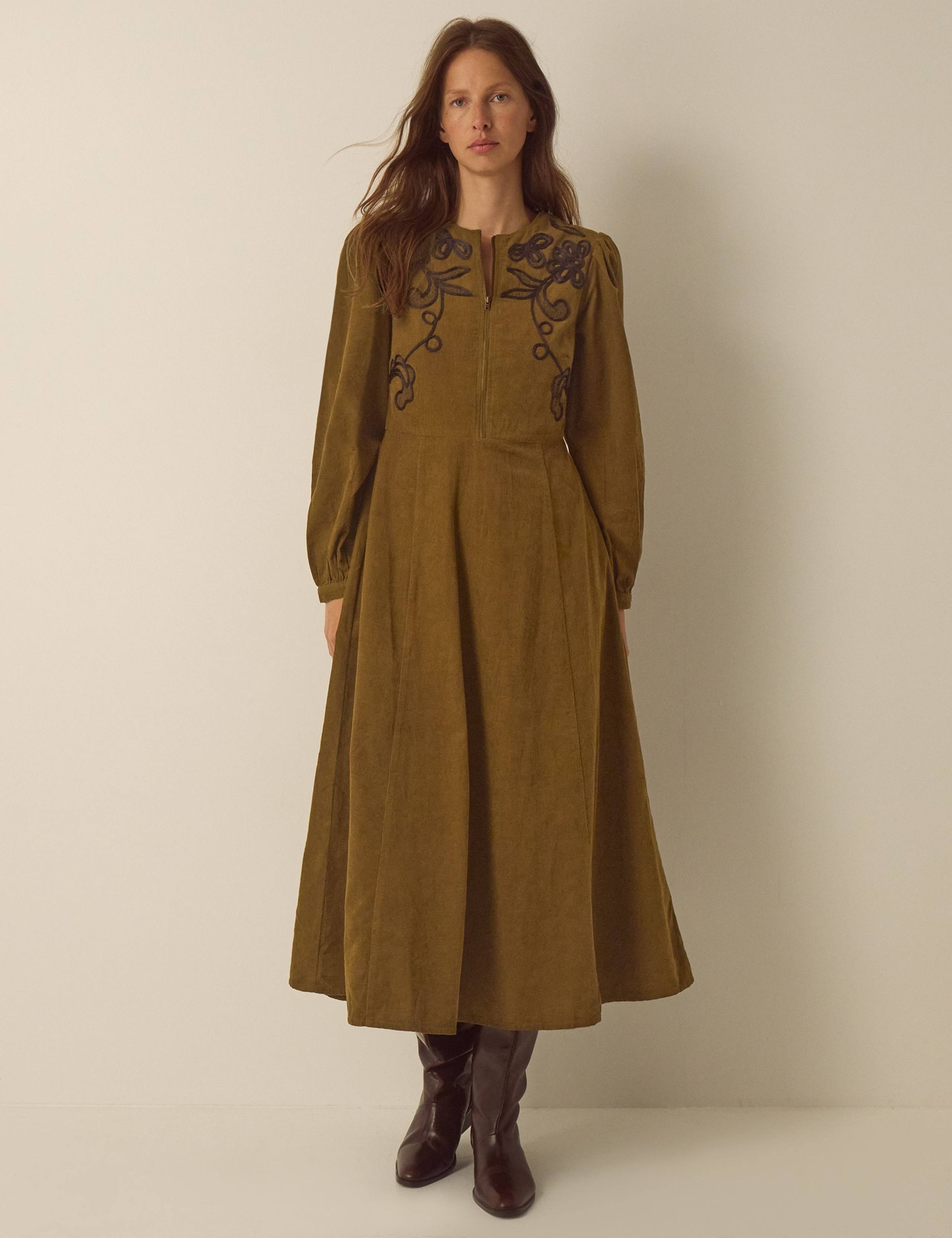 Cord Embroidered Midi Dress
