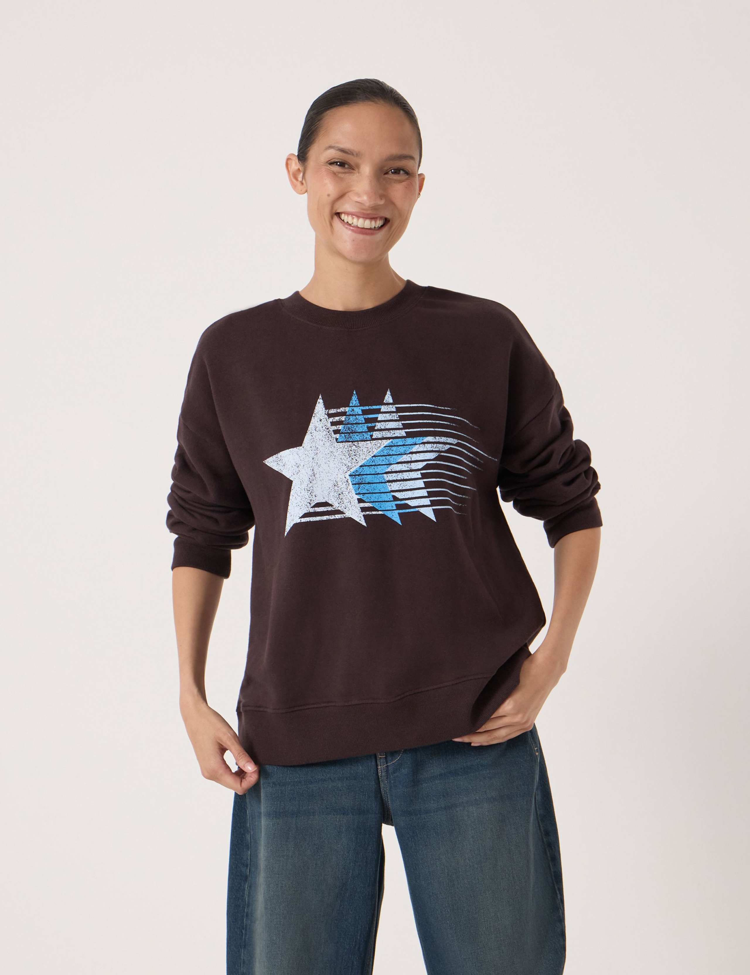 Pure Cotton Star Print Crew Neck Sweatshirt
