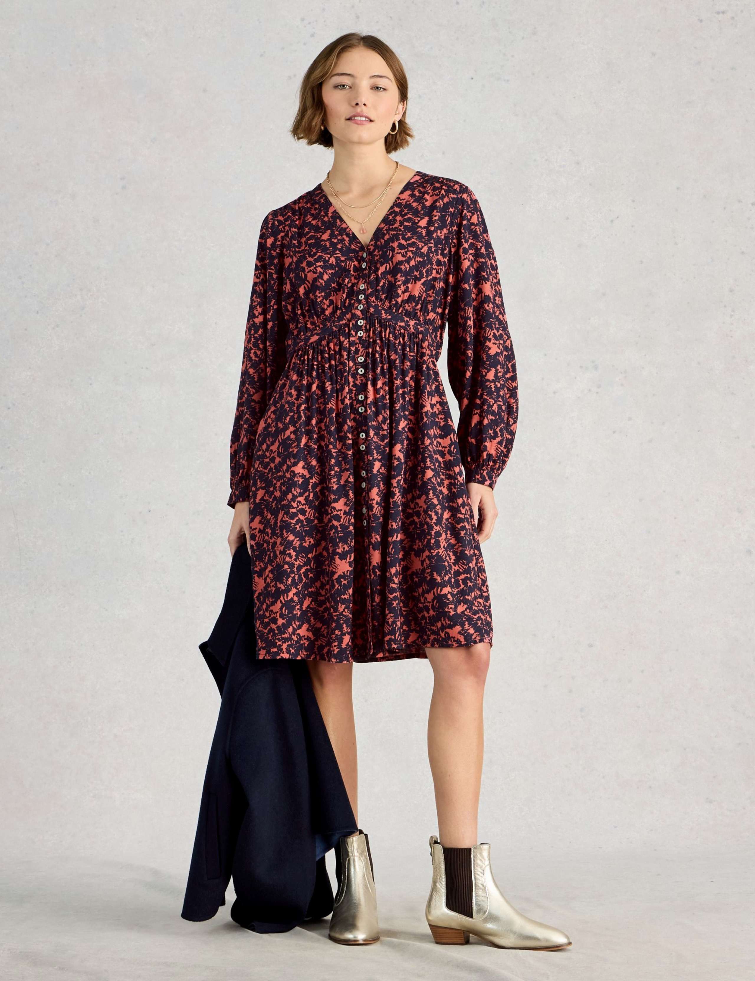 Floral V-Neck Button Through Tea Dress