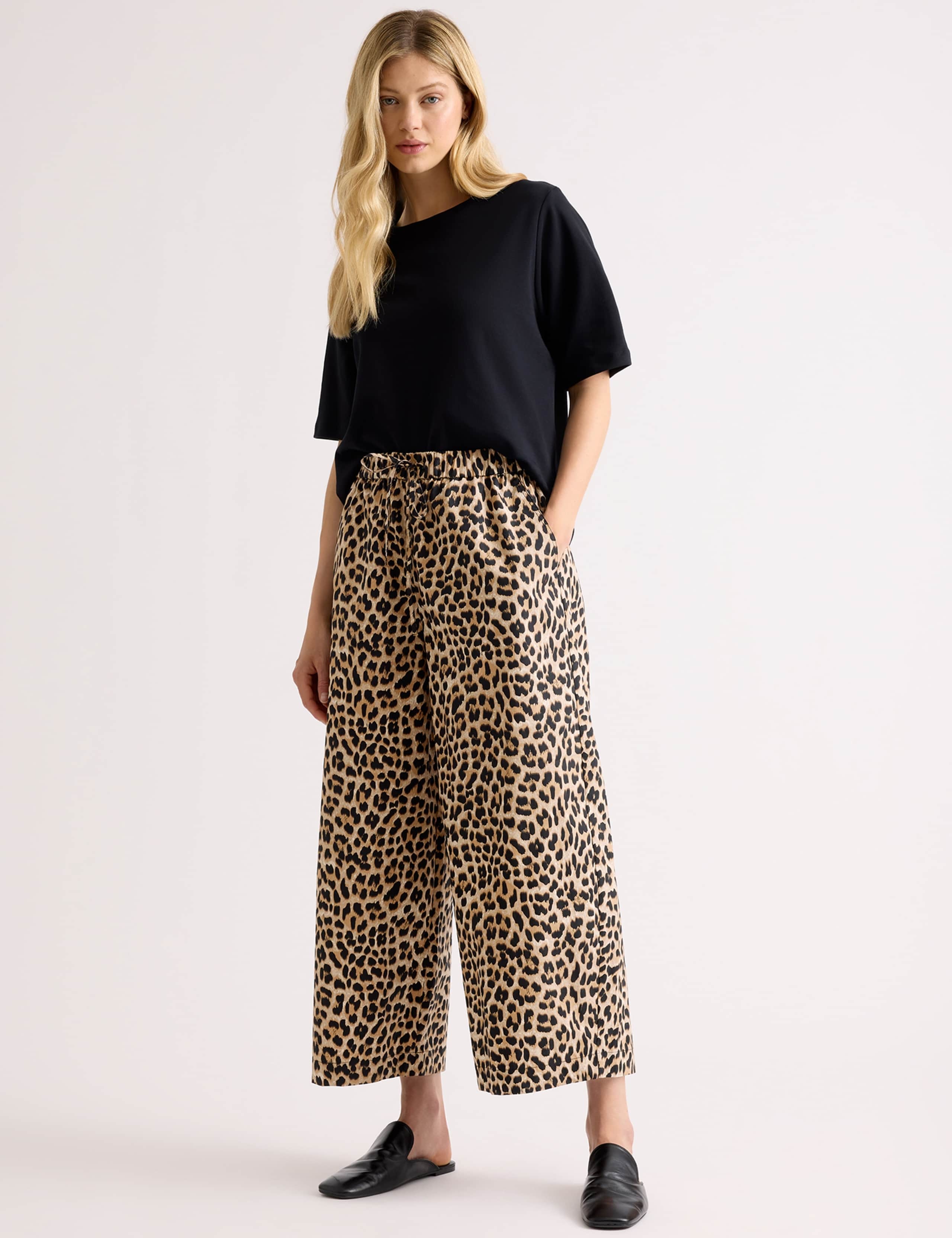 Pure Cotton Animal Print Barrel Leg Trousers