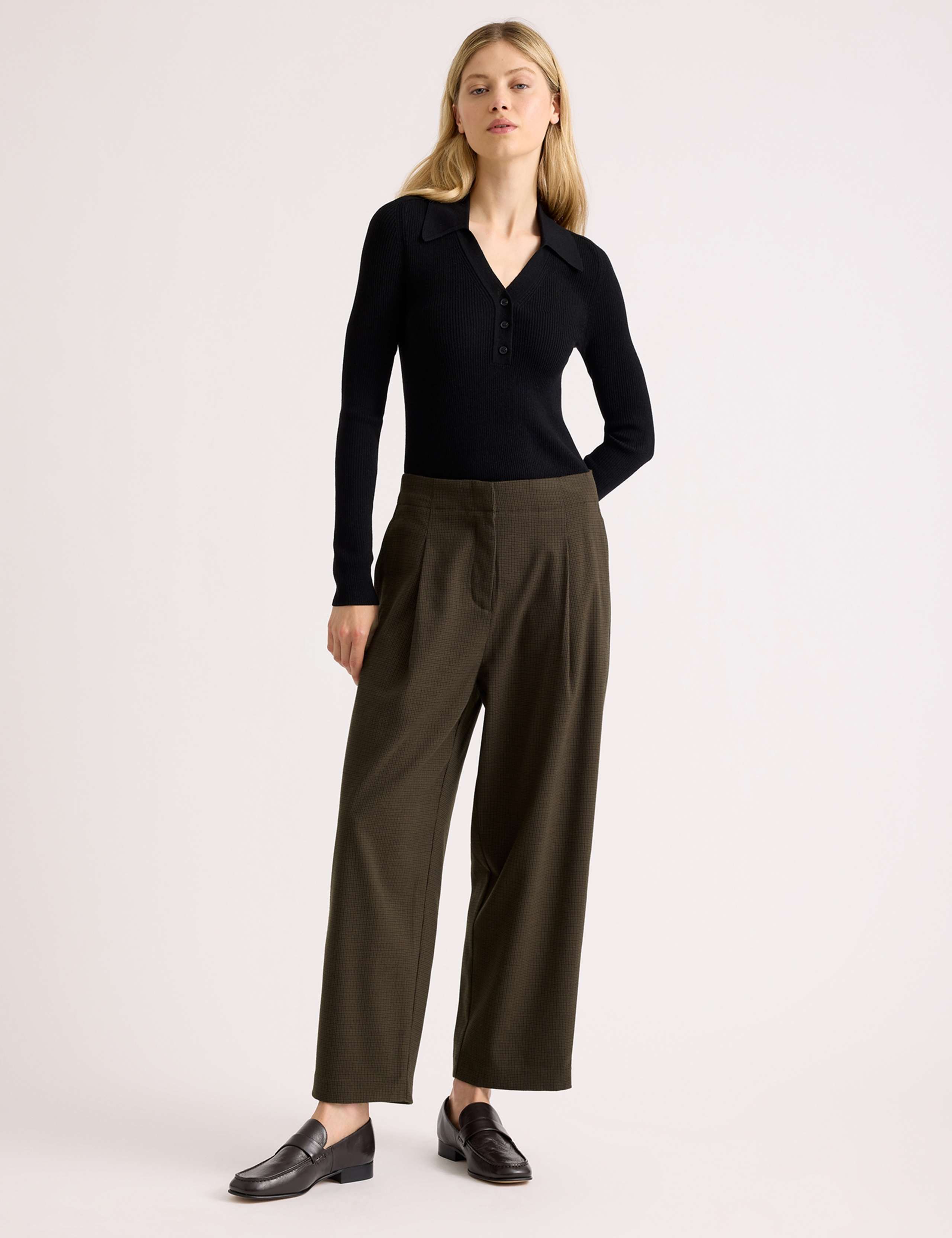 Mini Checked Barrel Leg Cropped Trousers