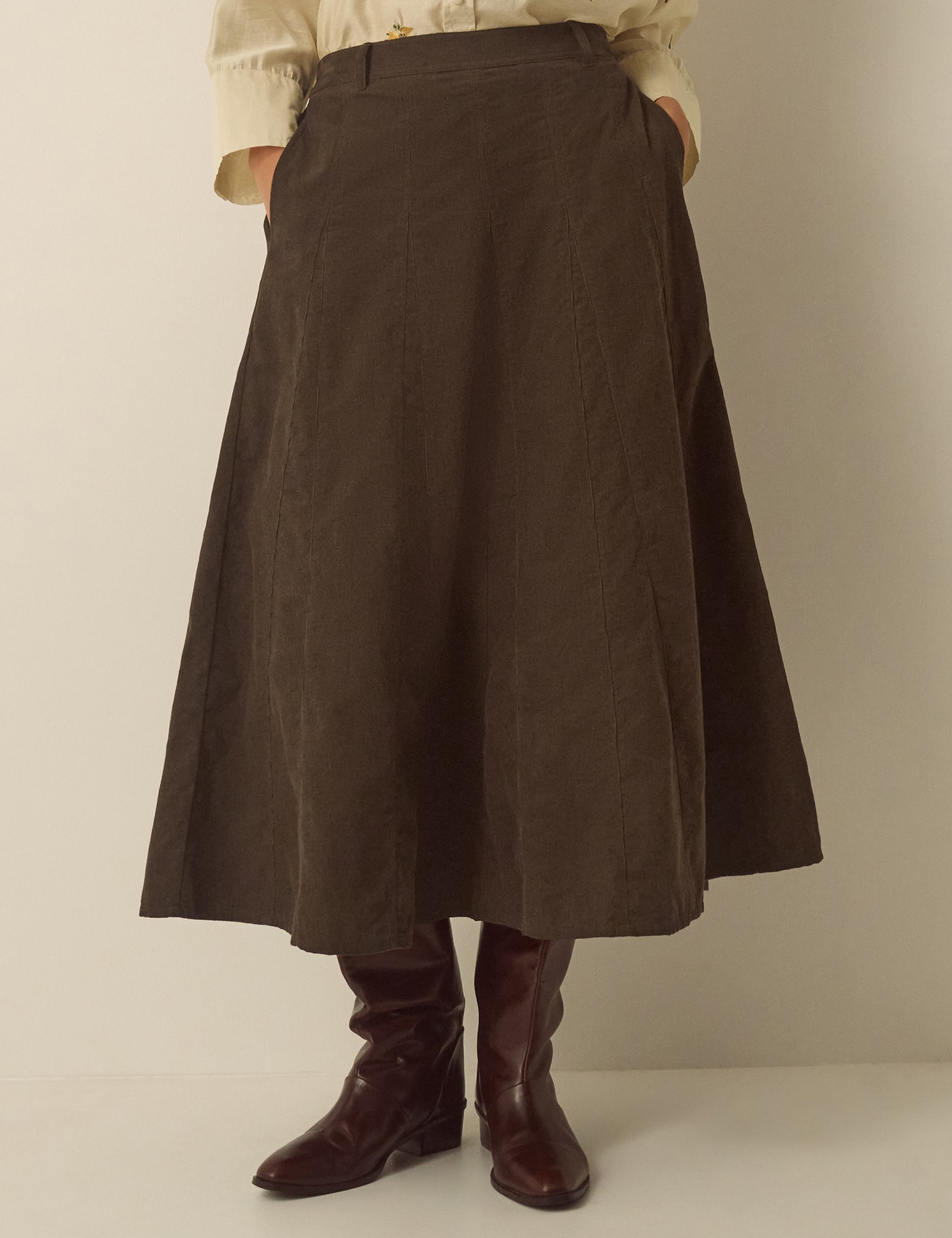 Cord Midi A Line Skirt