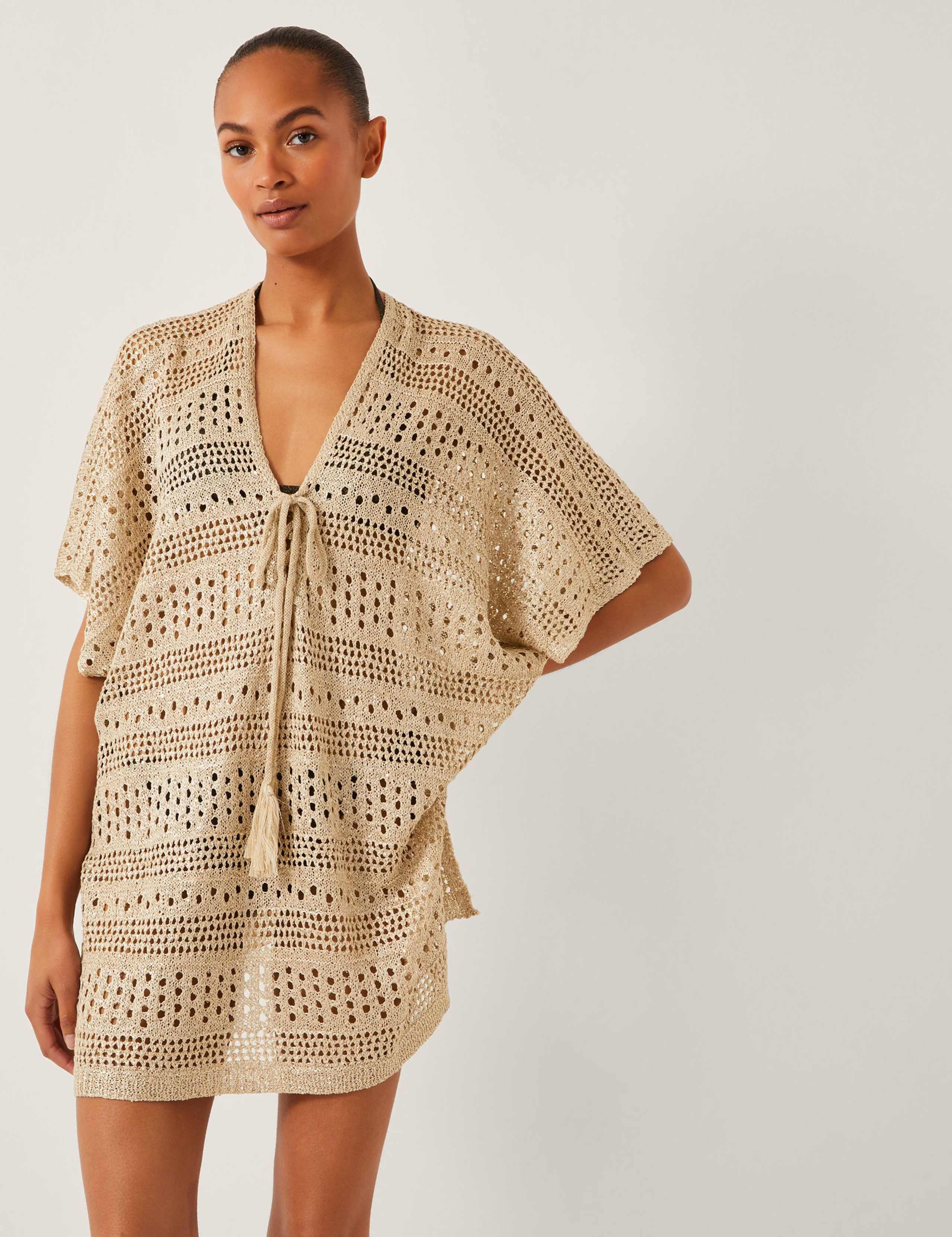 Metallic V-Neck Cover Up Kaftan