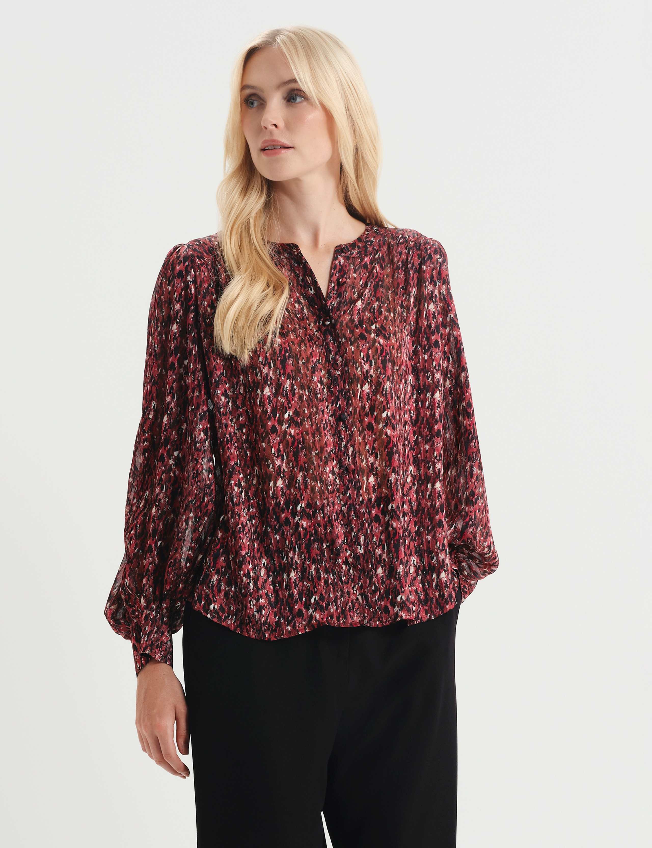 Chiffon Animal Print Button Through Blouse