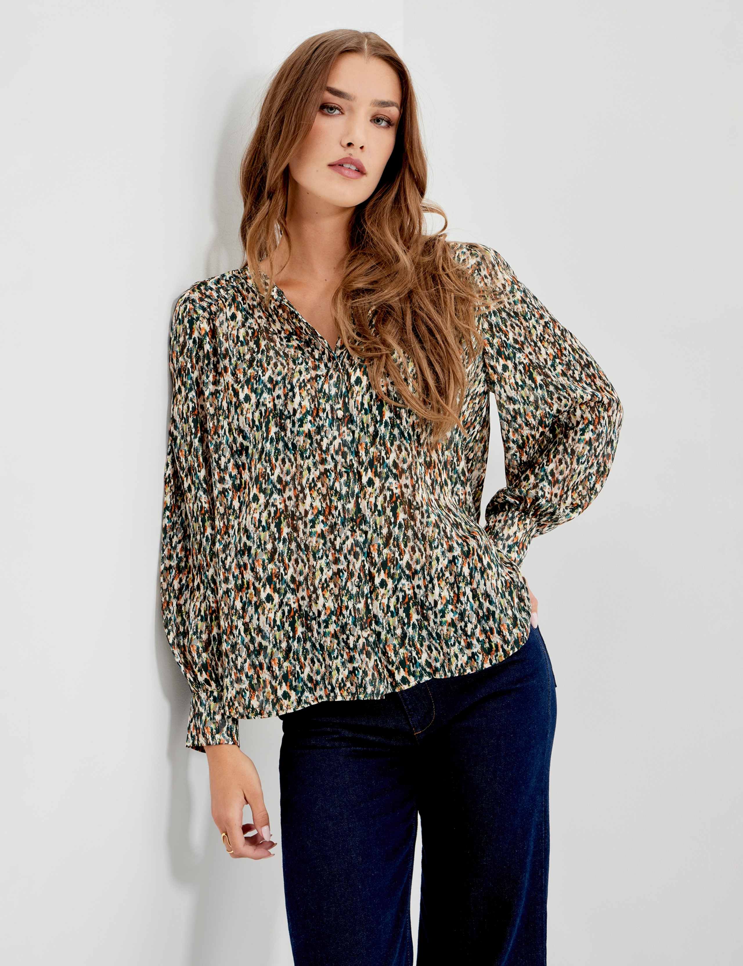 Chiffon Animal Print Button Through Blouse