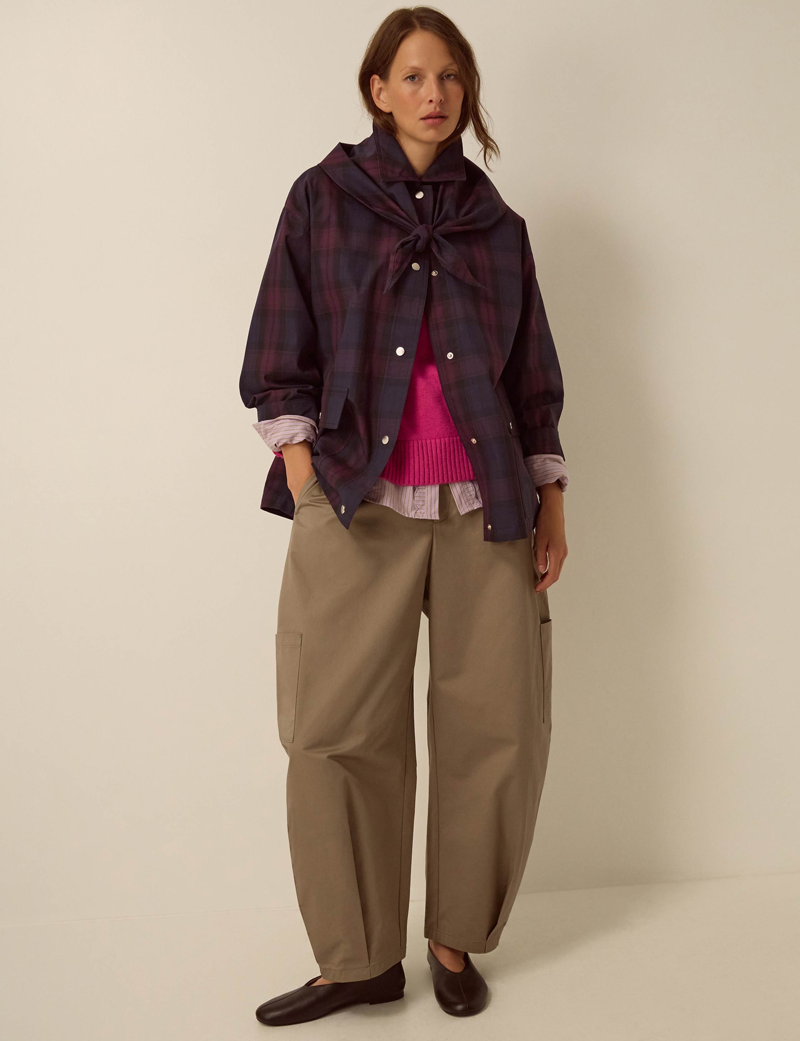 Pure Cotton Cargo Barrel Leg Trousers
