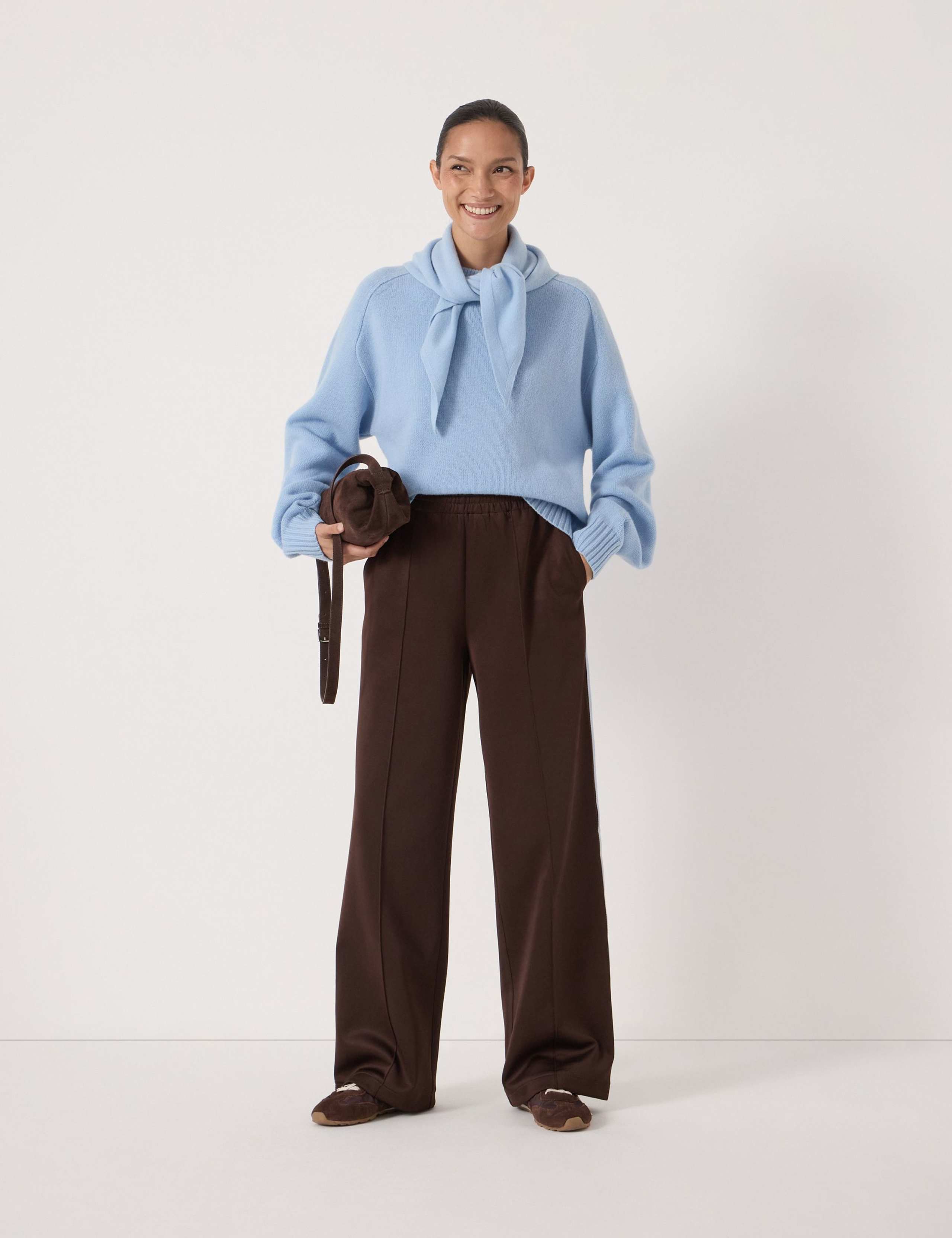 Cotton Blend Side Stripe Wide Leg Joggers