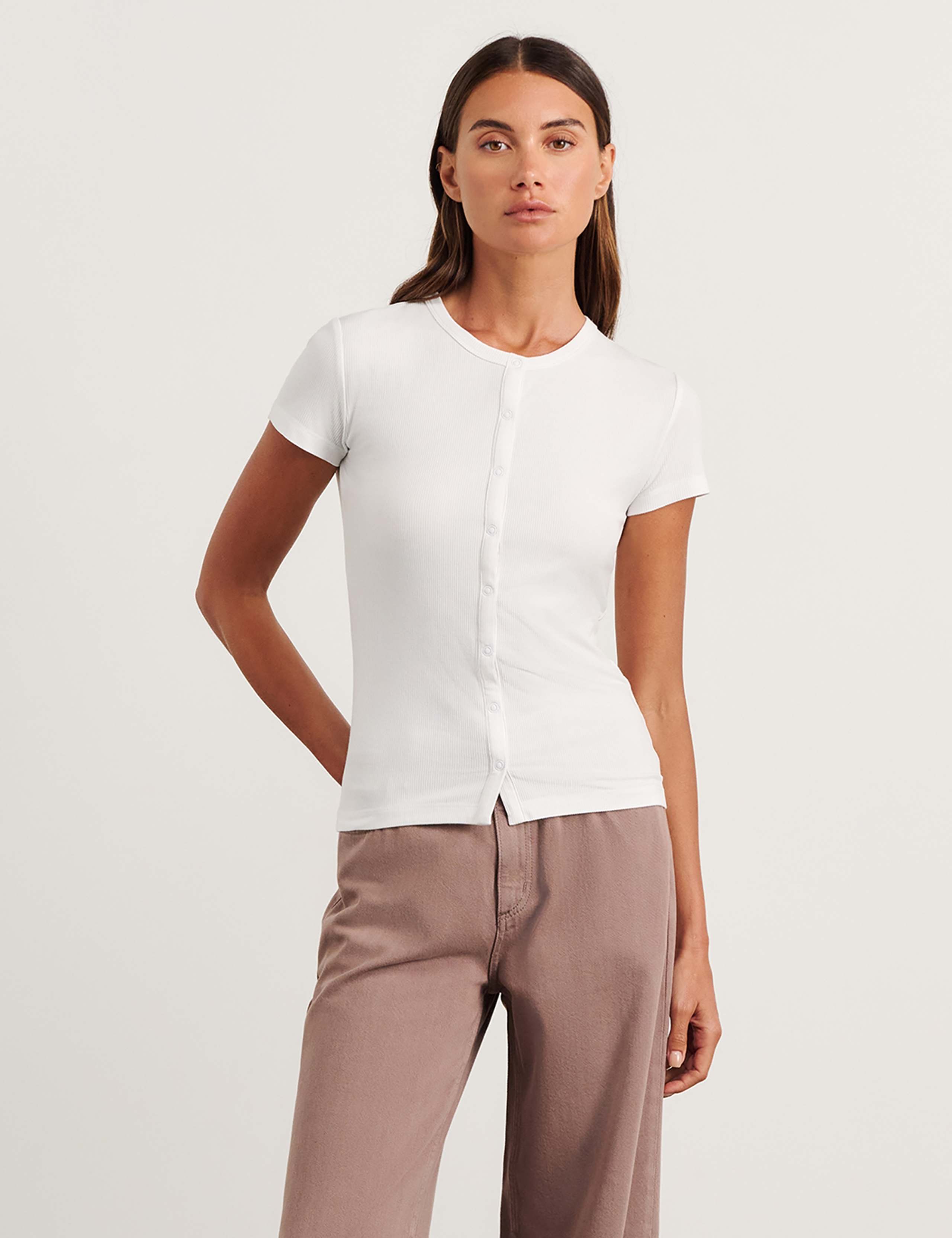Jersey Round Neck Button Through Top
