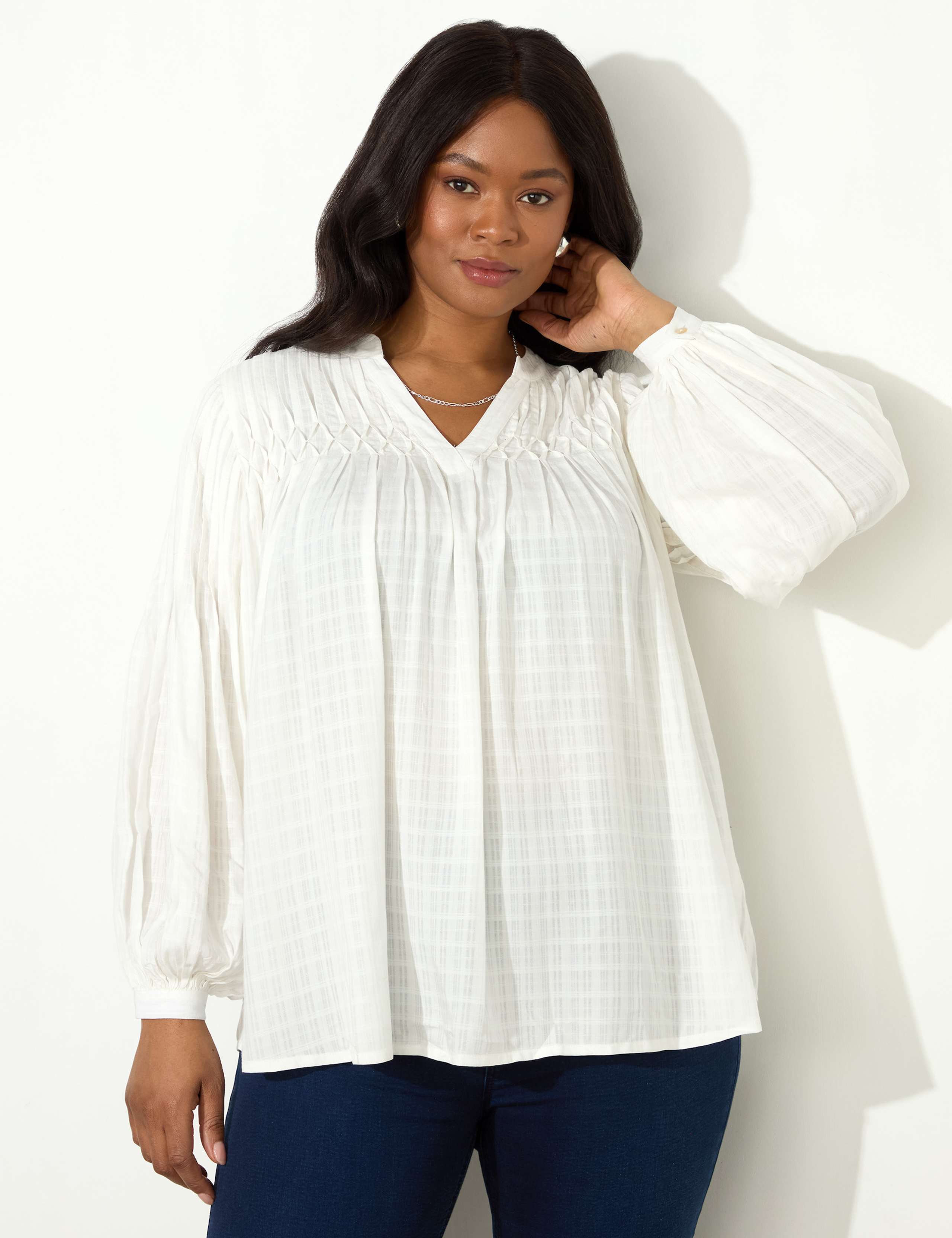 V-Neck Pintuck Blouse