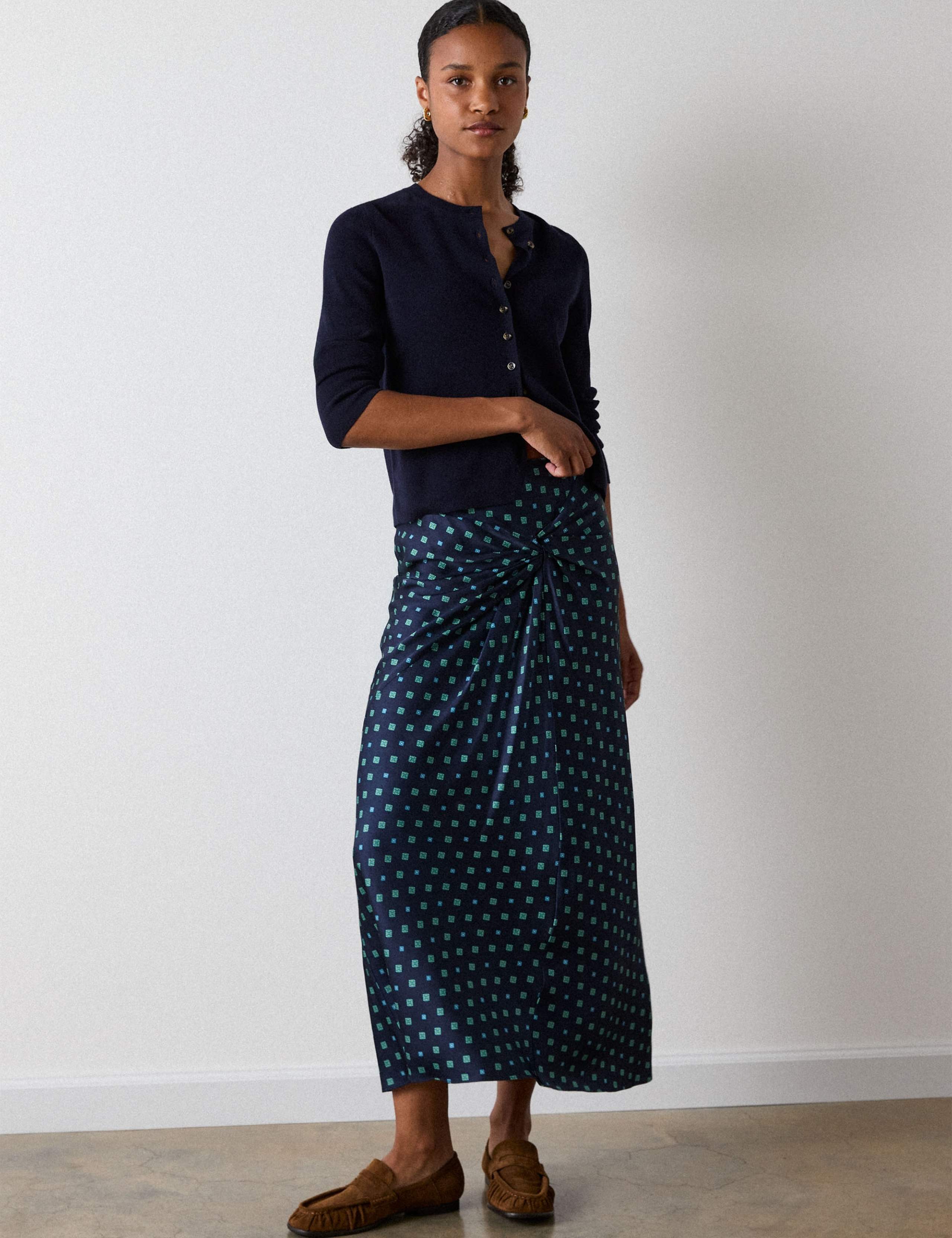 Unlined Geometric Tiered Midi Skirt